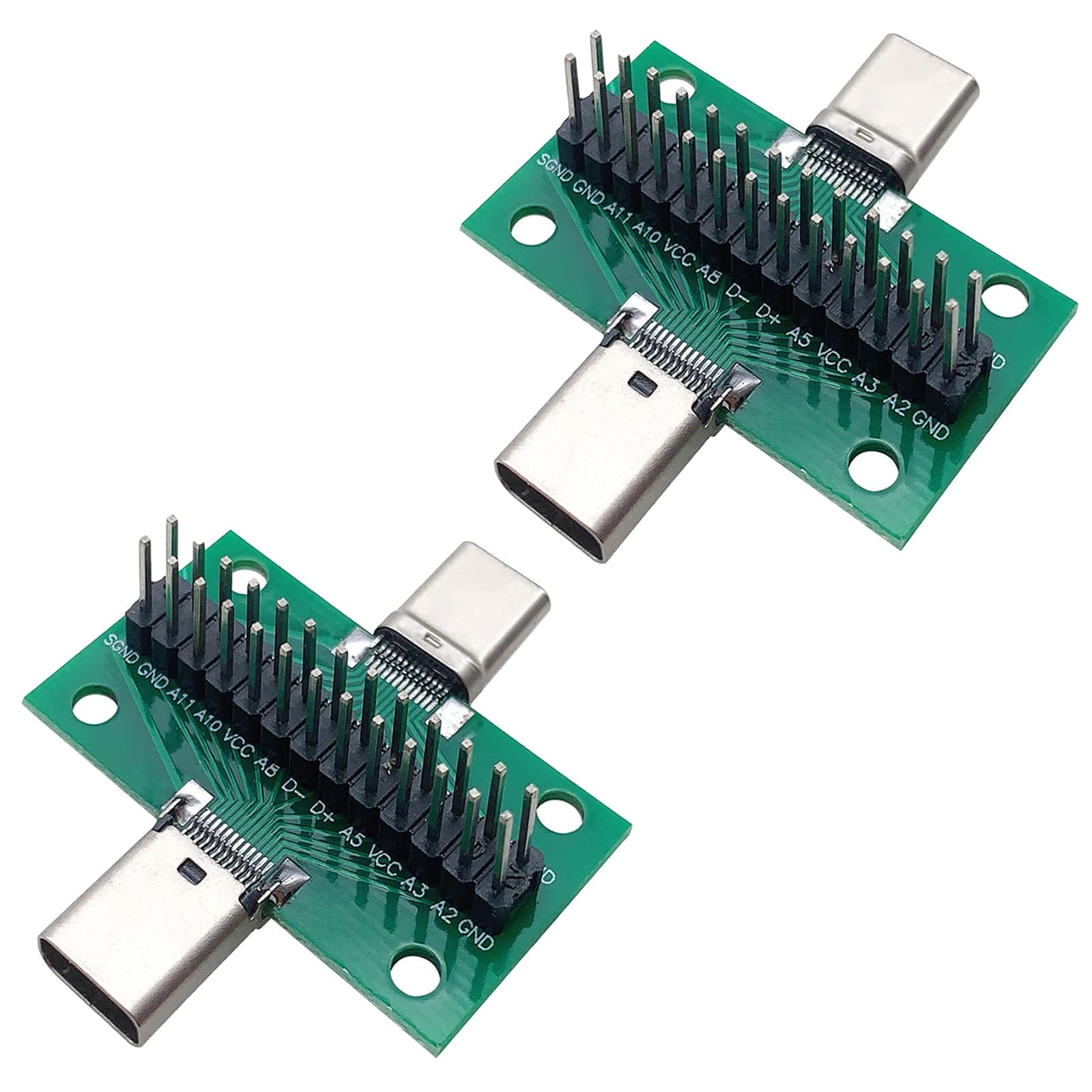2 Pcs USB 3.1 Type-C Male to Female Test Board with PCB Board 24 Pins 2.54 mm Double-Sided Socket with pin Header Connector for Date Line Wire Cable Transfer
