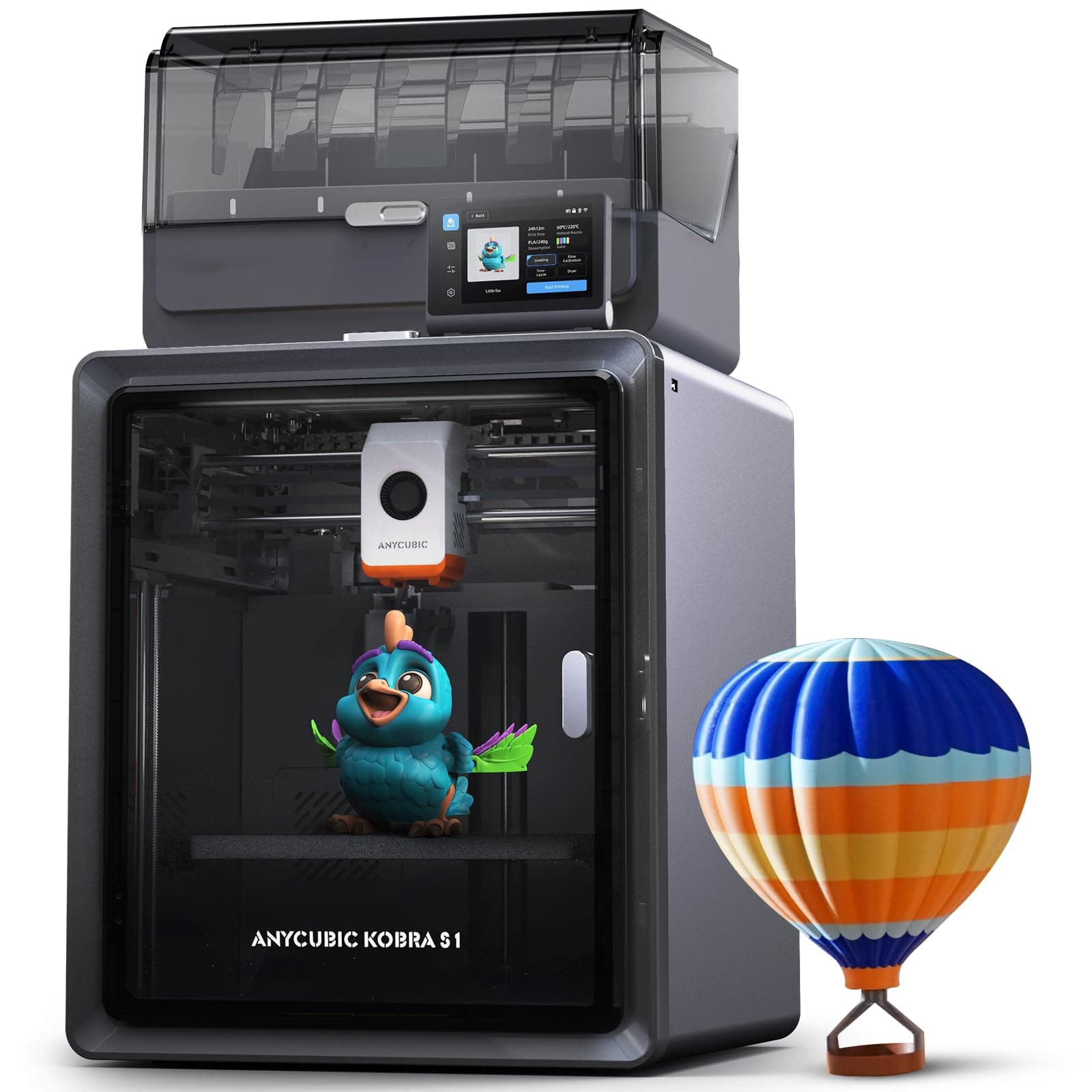 Kobra S1 Combo 3D Printer, 4 Stunning Multicolor with Anycubic ACE PRO, 600mm/s High Speed and 320℃ Hotend Free-Clog Extruder, Intelligent Drying While Printing, Built-in Camera 250*250*250mm