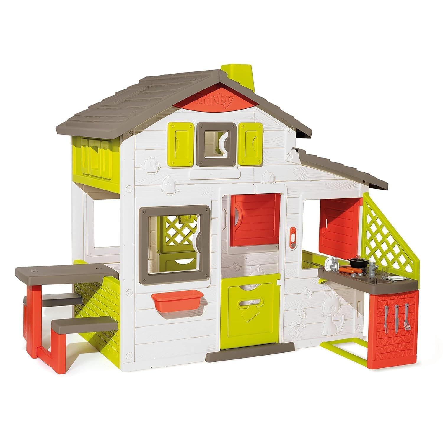 SmobyNeo Friends House - Playhouse (2.1m tall) with accessories for kids, suitable both indoors and outdoorswith picnic table and kitchen for boys and girls aged 2 and over