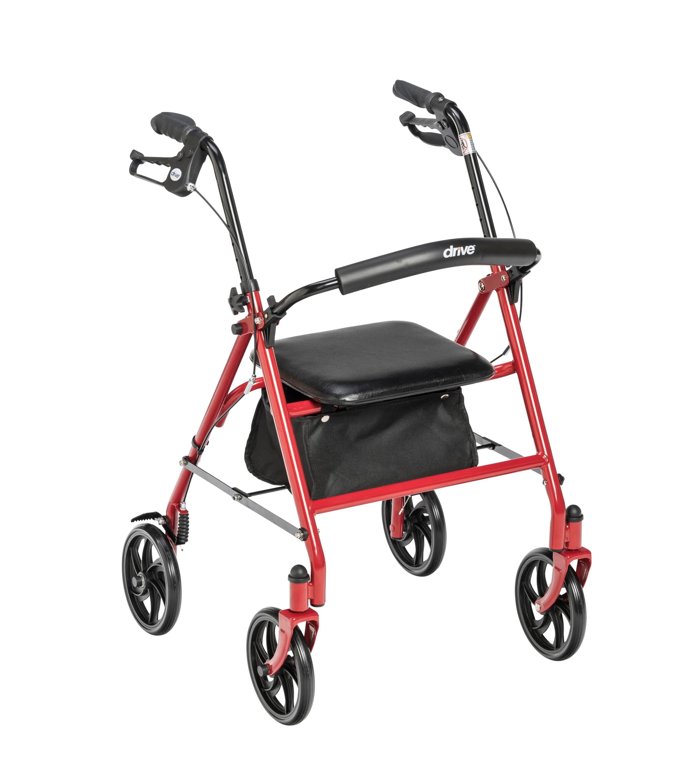 Rollator Walker with Seat - Stable Mobility Support - Height Adjustable - Durable Steel Frame Construction - Smooth 7.5" Wheels - Foldable Frame - 350 Lb Limit - Red