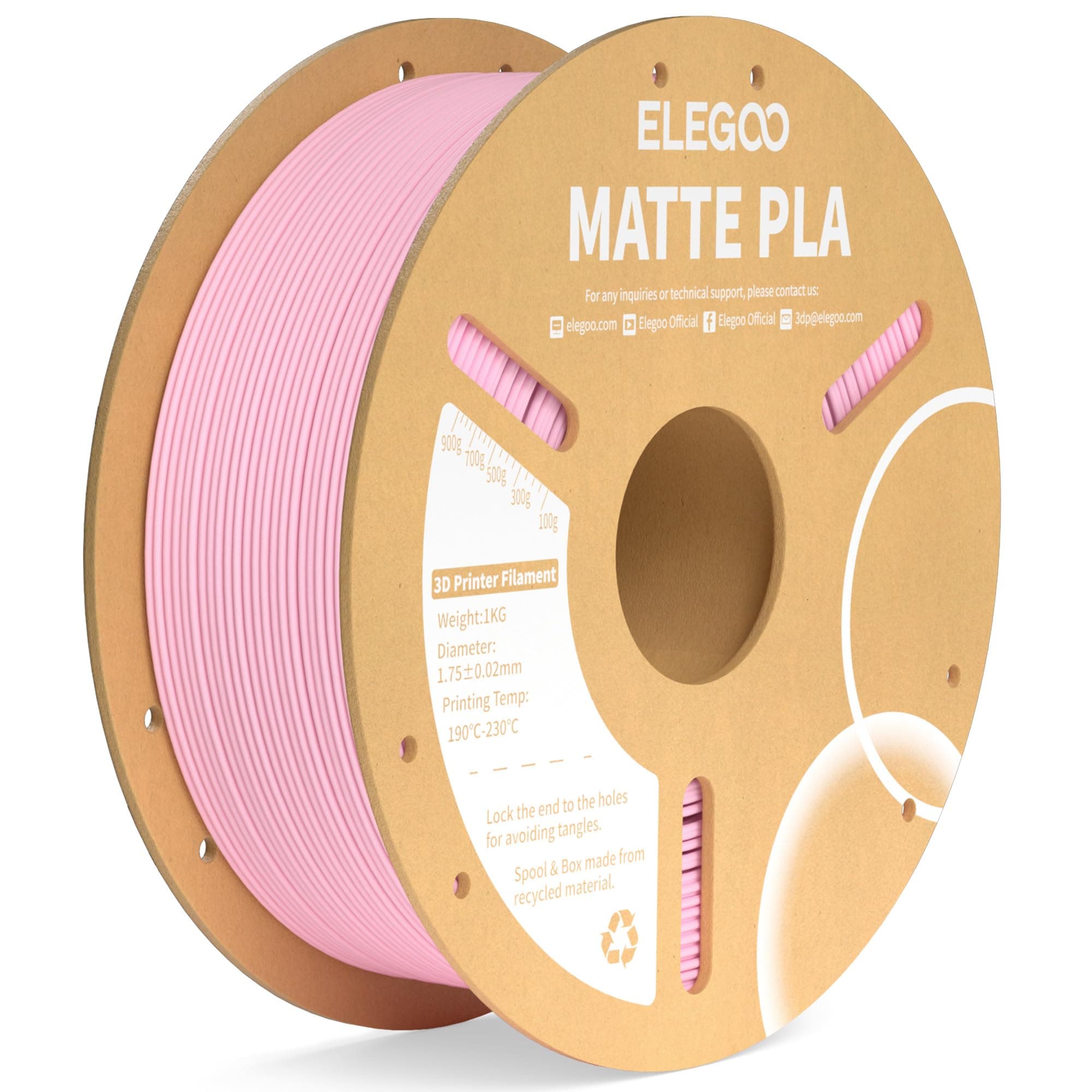 ELEGOO(エレグー) マット PLA フィラメント サクラピンク 1KG、1.75mm 3Dプリンターフィラメント寸法精度+/- 0.02mm、1kg カーボードスプール (2.2ポンド) ほとんどのFDM 3Dプリンター用