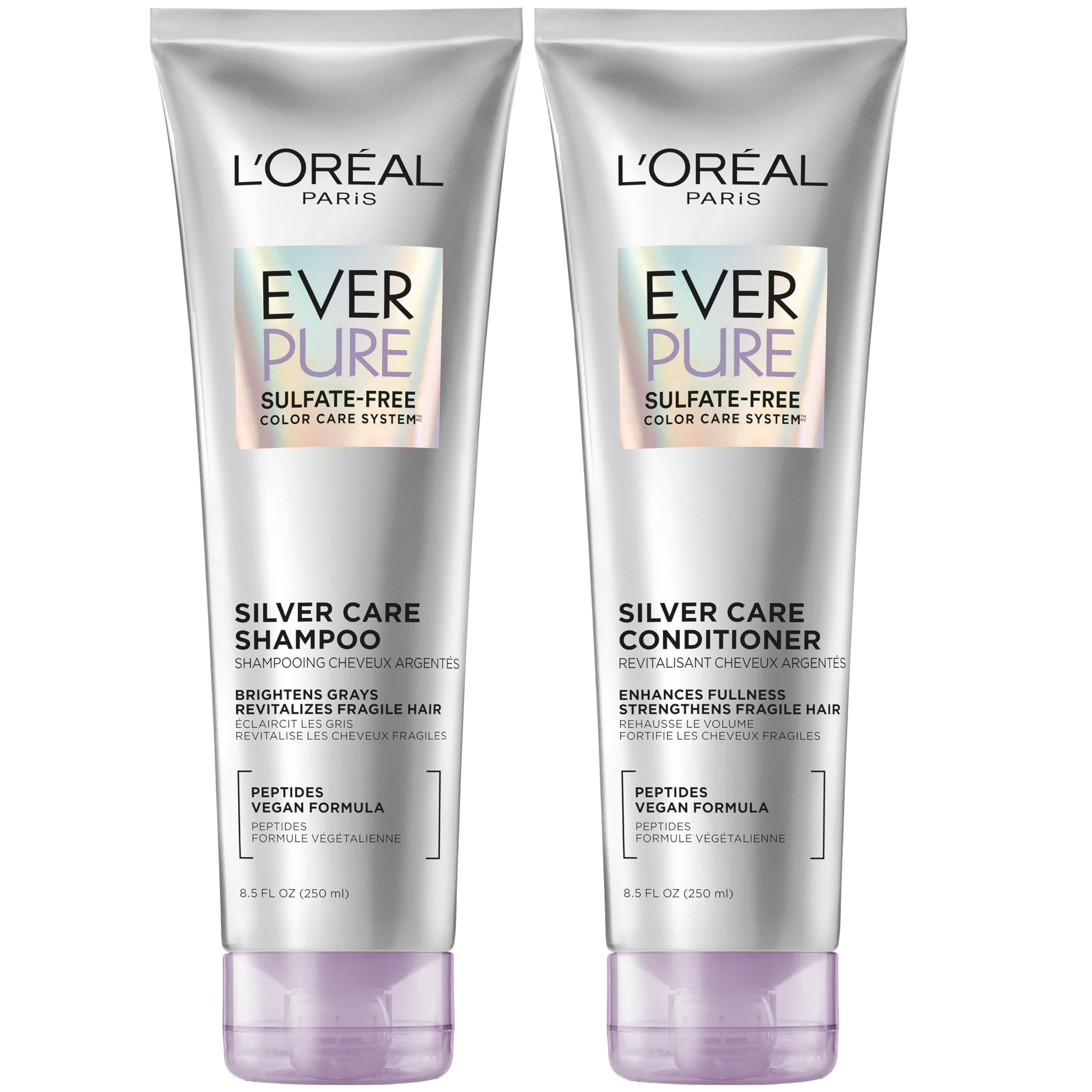 L'Oréal Paris L'Oreal Paris EverPure Silver Care Sulphate Free Shampoo and Conditioner Nourishing Vegan Formula with Peptides to Lighten Grey Hair 1 Set