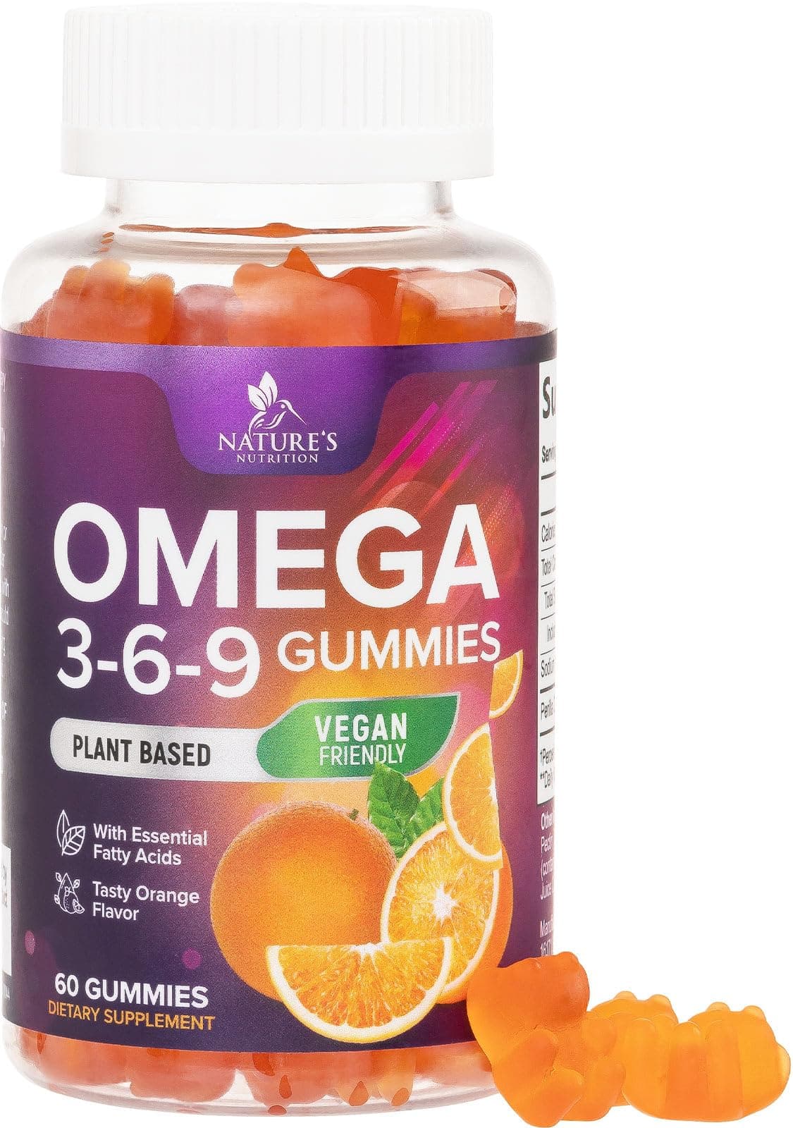 Omega 3 6 9 Gummies Vegan Essential Fatty Acid Supplement - Perilla Oil 369 Gummy - Best Plant-Based Heart Support, Non-GMO - 60 Gummies