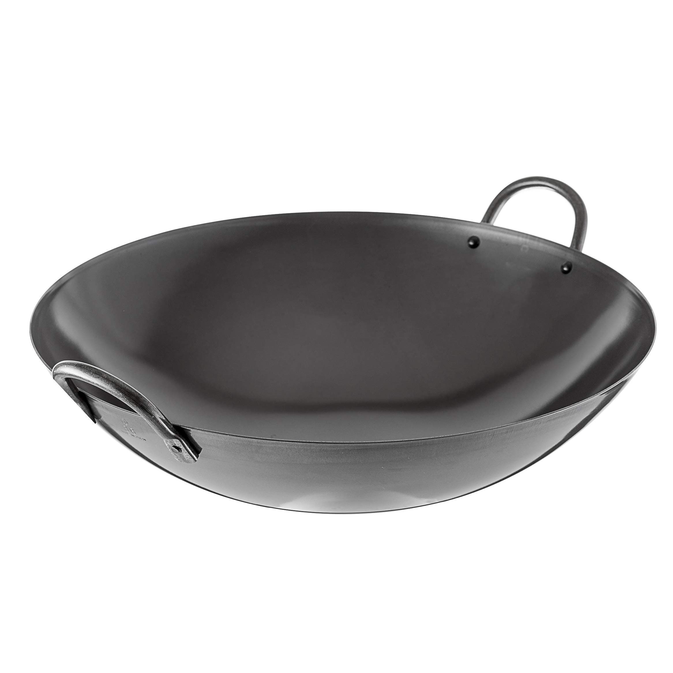 14" Japanese Carbon Steel Wok - Professional Quality, Round Bottom, Traditional Asian Stir Fry, Sauté & Steam Pan - Authentic, Two-Handled, Made in Japan