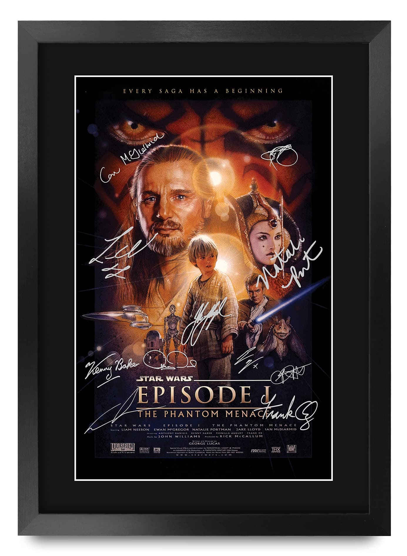 HWC Trading A3 FR Star Wars Episode I The Phantom Menace The Cast Liam Neeson Ewan McGregor Gifts Printed Poster Signed Autograph Picture for Movie Memorabilia Fans - A3 Framed