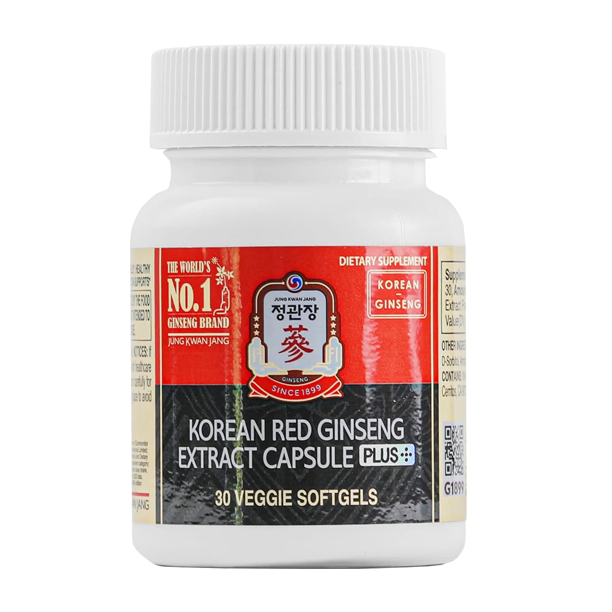 JungKwanJang | Korean Red Ginseng Capsules (30 Capsules) | Panax Ginseng Supplement | Extra Strong, Caffeine Free | Daily Energy, Immune Support, Blood Circulation | Vegan