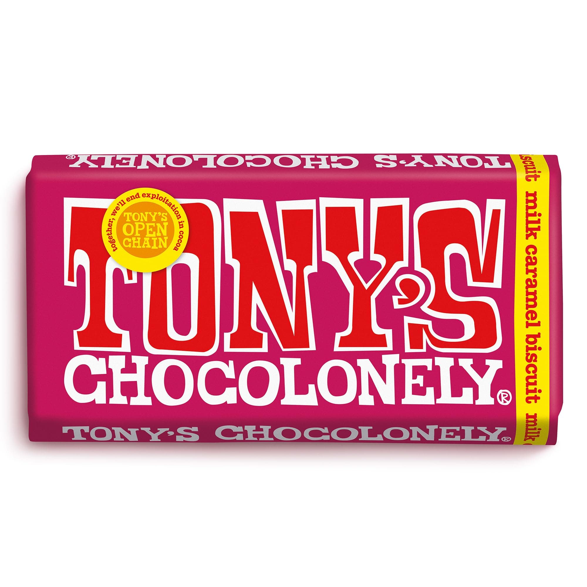 Tony's Chocolonely Milk Caramel Biscuit Chocolate Bar - 180g, Milk Chocolate, Gift, Vegetarian - Belgian Fairtrade Chocolate
