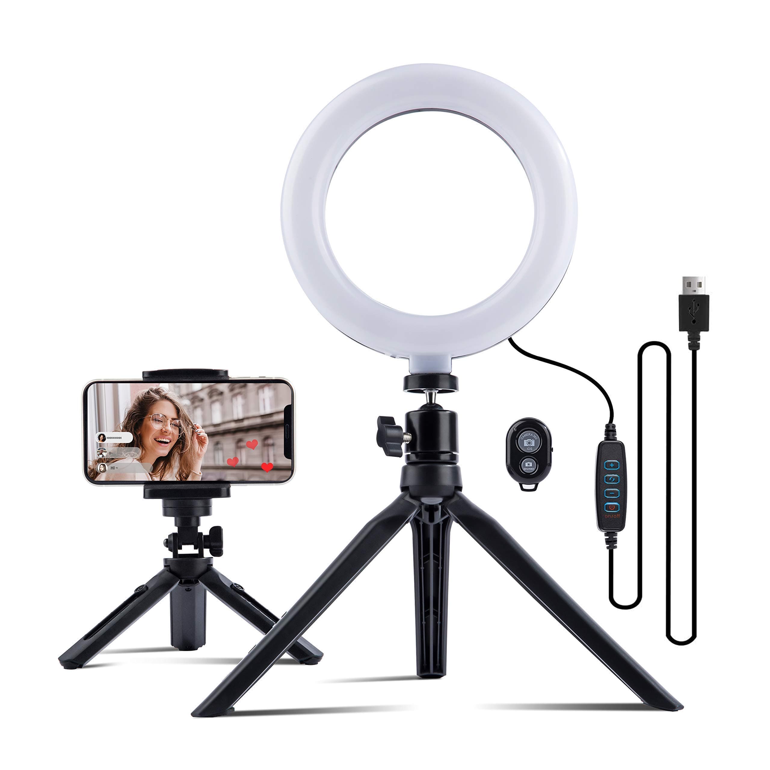 muson LED Selfie Ring Light with Tripod Stand & Phone Holder, Desktop Ring Lights with Dimmable 3 Light Modes & 11 Brightness Light, Bluetooth Remote for YouTube, Live Streaming, Zoom Meeting Calls