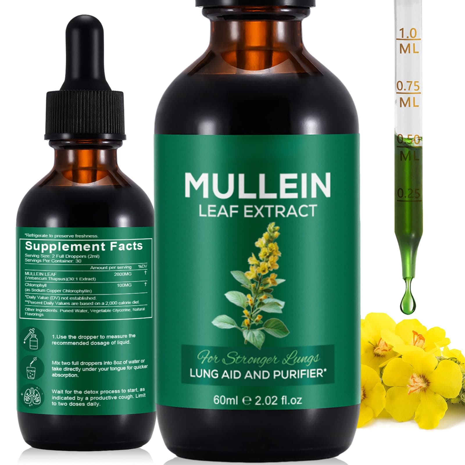 Mullein Drops for Lungs, Mullein Leaf Extract for Lungs, Natural Mullein Herb...