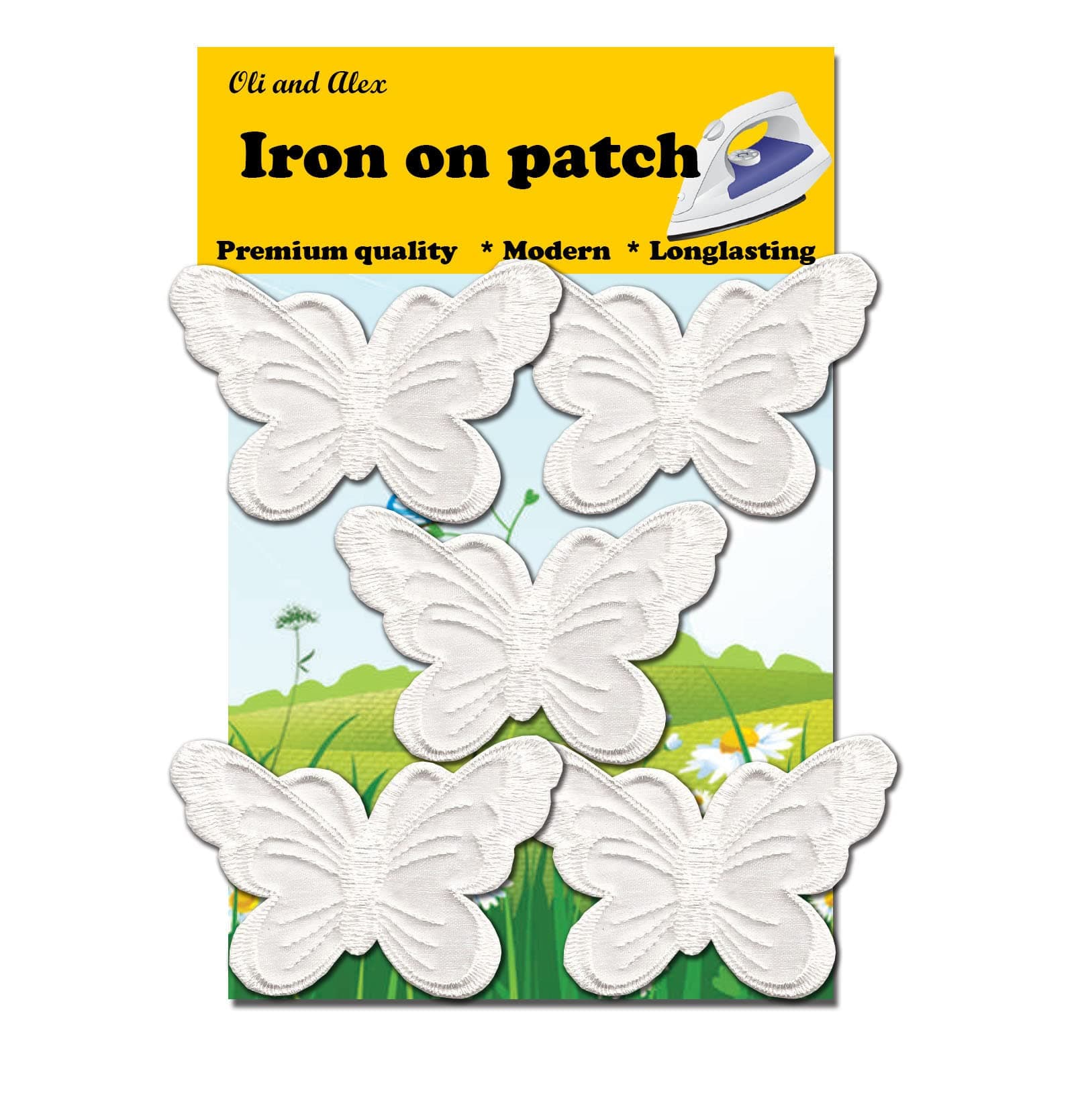 A-51, 5 White Organza Butterfly Patches Dress patch7.5x5.0cm Butterfly Bug Embroidered Iron On Applique Patch 2.95 x 1.96 inches(7.5cm x 5.0cm)