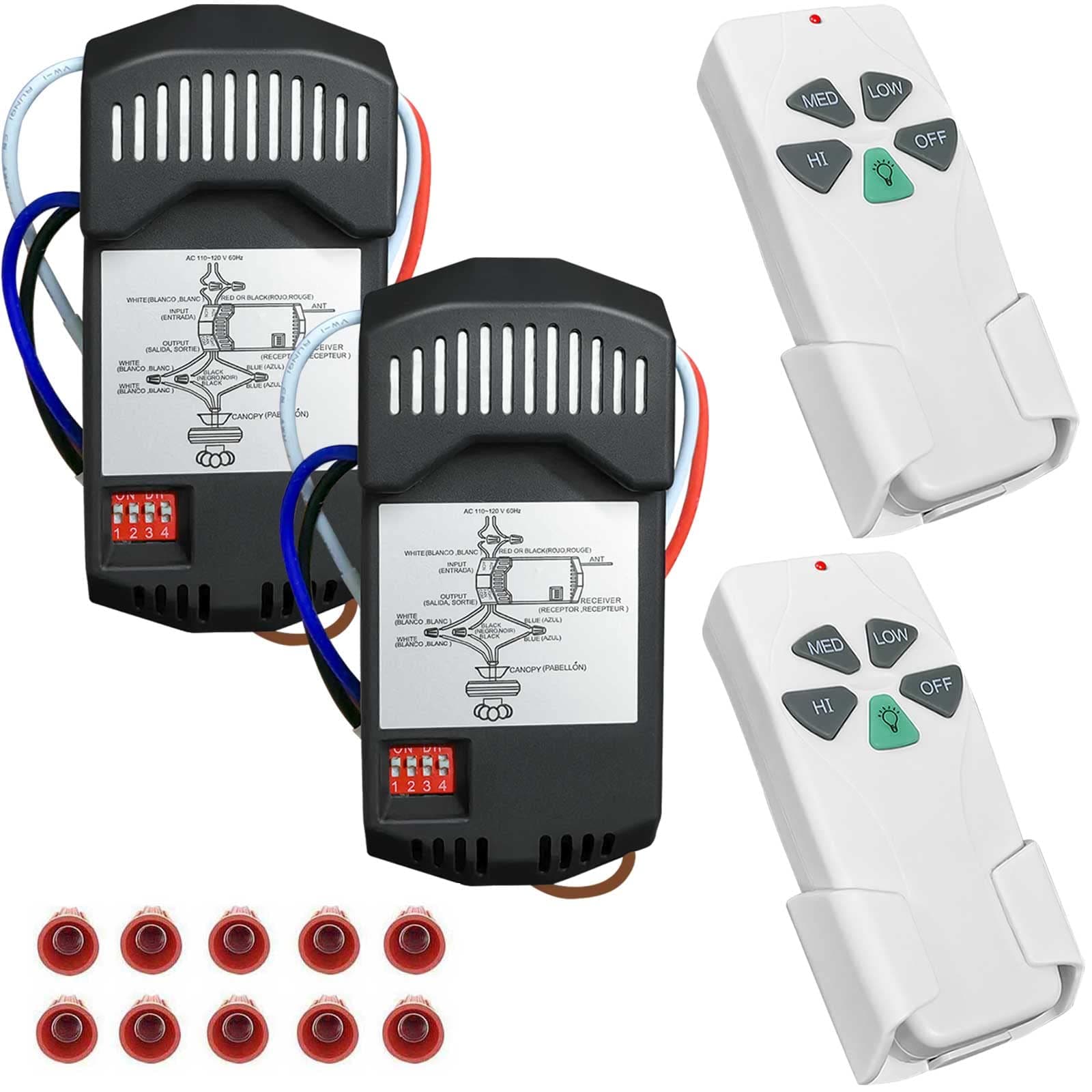 2 Pack Universal Ceiling Fan Remote Control Kits with Light Dimmer 3 Speed Fan Controller Receiver Lamp Dim Remote Replacement for Hampton Bay/ Hunter/ Harbor Breeze/ Westinghouse/ Honeywell & More