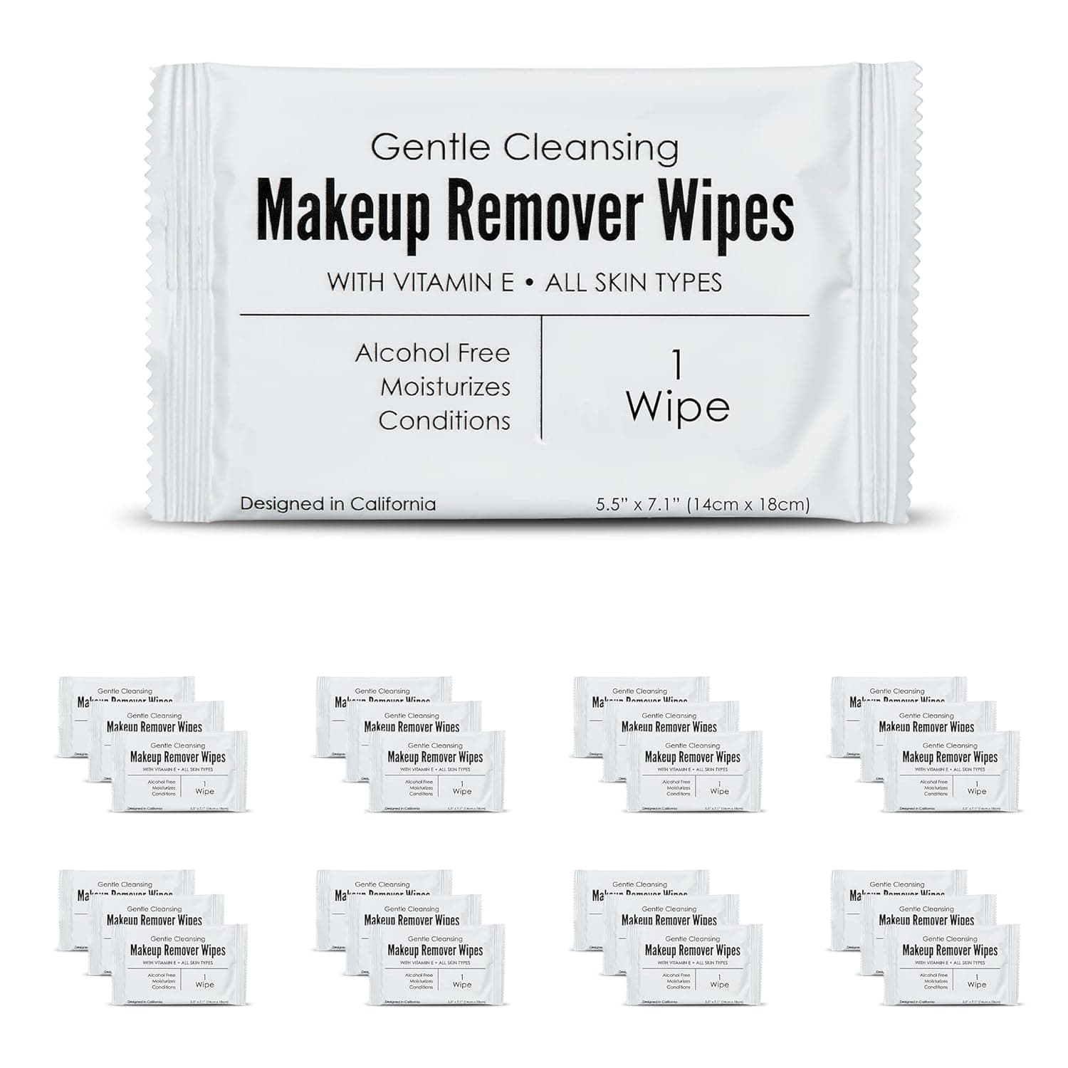 World Amenities - Bulk Makeup Remover Wipes | 500 Count| Individually Wrapped, Gentle Cleansing, Alcohol Free - All Skin Types - Vitamin E - 100% Recyclable, Hotel Travel Size Toiletries