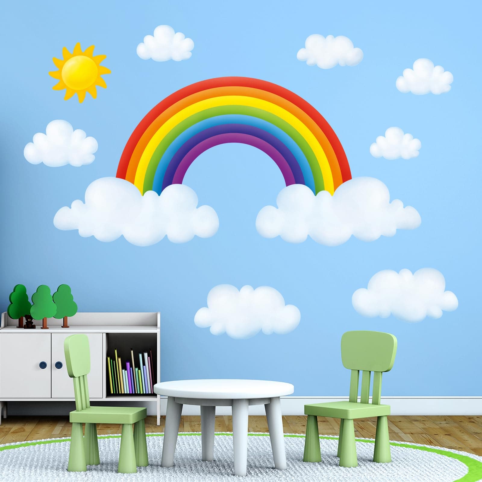 DECOWALL SG2-1713 Rainbow and Clouds Kids Wall Stickers Decals Peel and Stick Removable for Nursery Bedroom Living Room Art murals Decorations