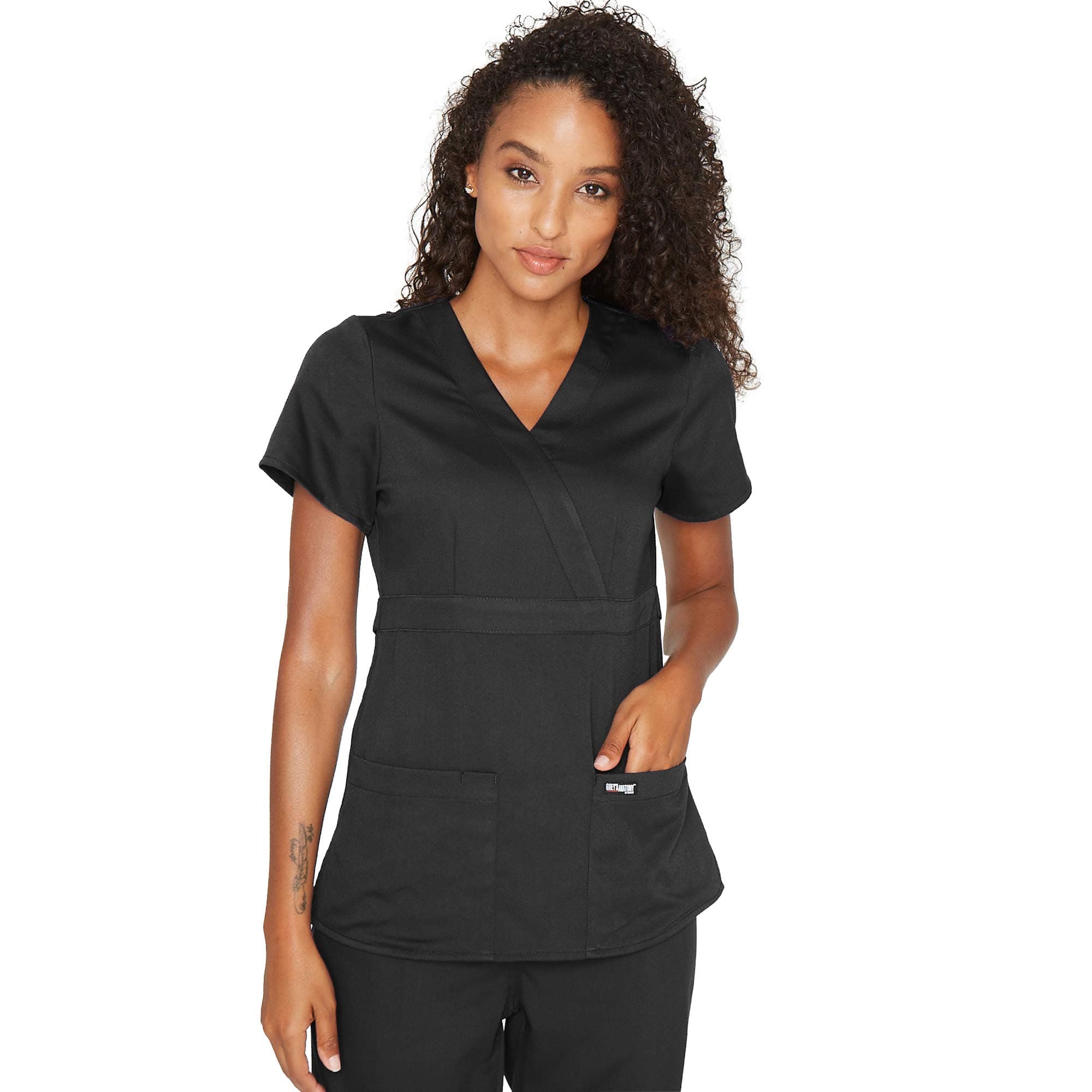 Greys Anatomy Women's Plus Size 3 Pocket Mock Wrap Scrub Top