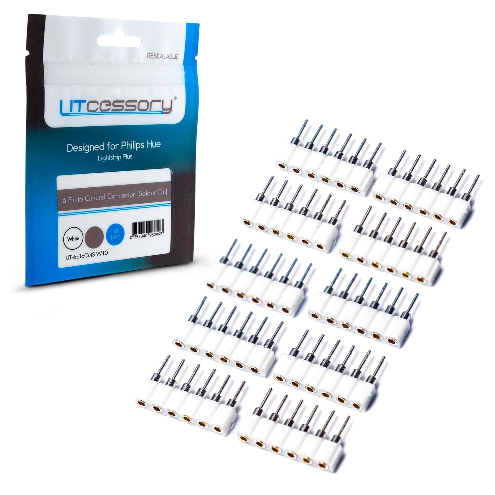 6-Pin to Cut-End Connector for Philips Hue Lightstrip Plus (Solder-On) (10 Pack, White - Standard 6-PIN V3)