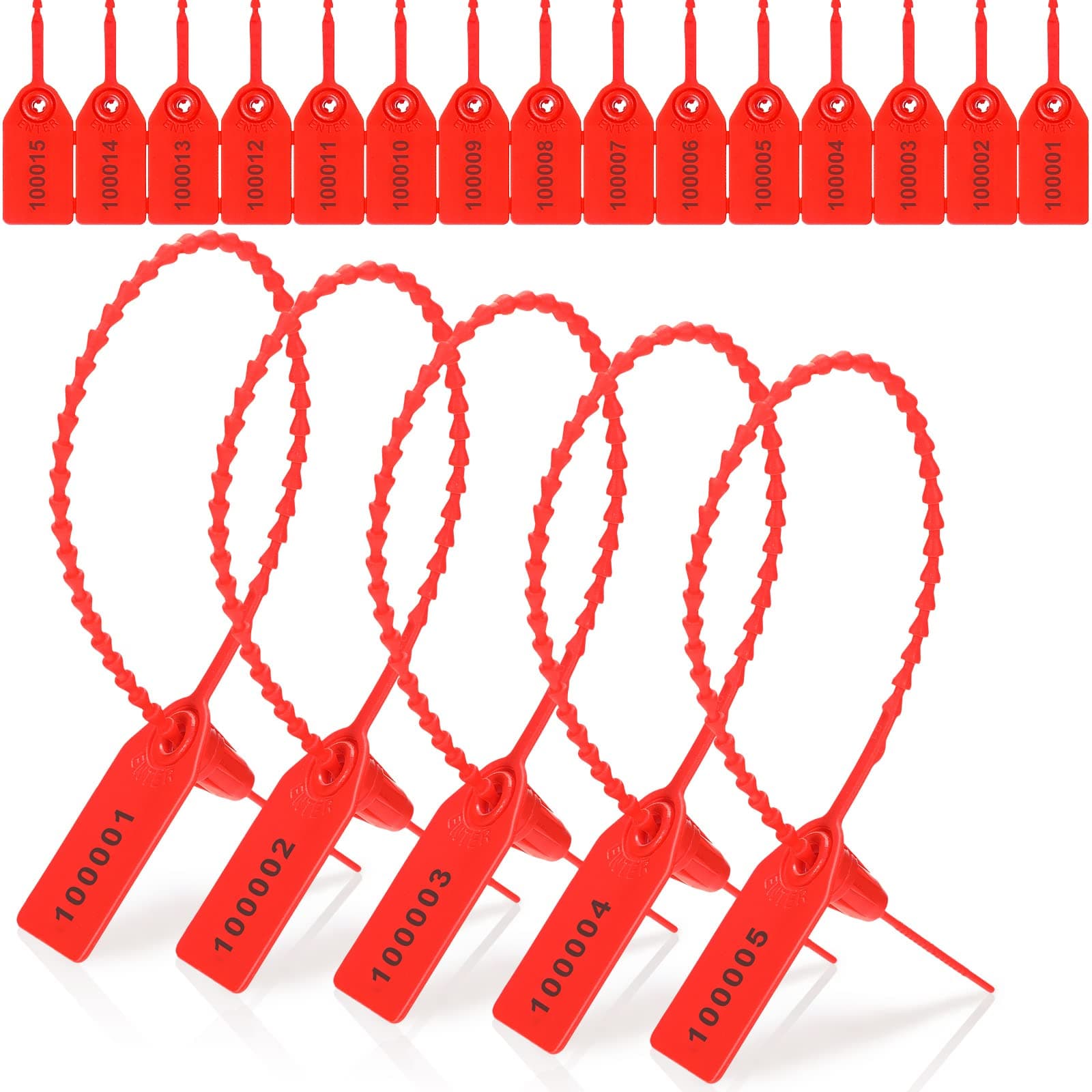 Roowest 1000 Pcs Plastic Tamper Seals Fire Extinguisher Tags Security Tags Seals Safety Numbered Zip Ties Labels Safety Disposable Self Locking Signage 250 mm Length (Red)