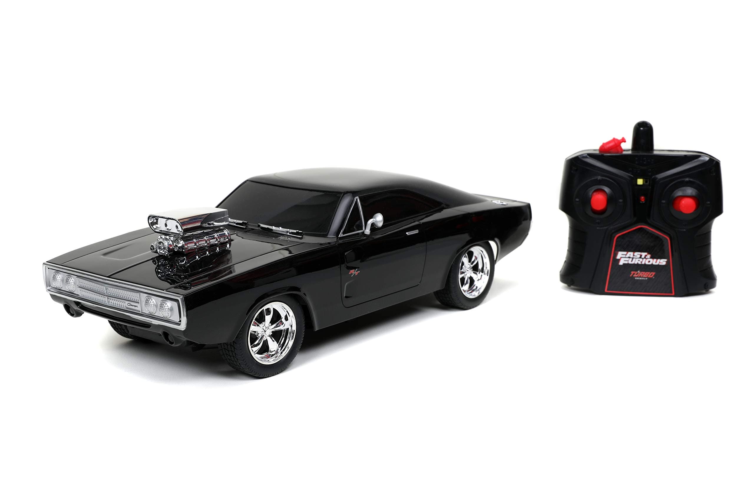 Toys Fast & Furious 1:16 1970 Dodge Charger RT Remote Control Car 2.4 GHz Black, Toys for Kids and Adults, Glossy Black (97584)