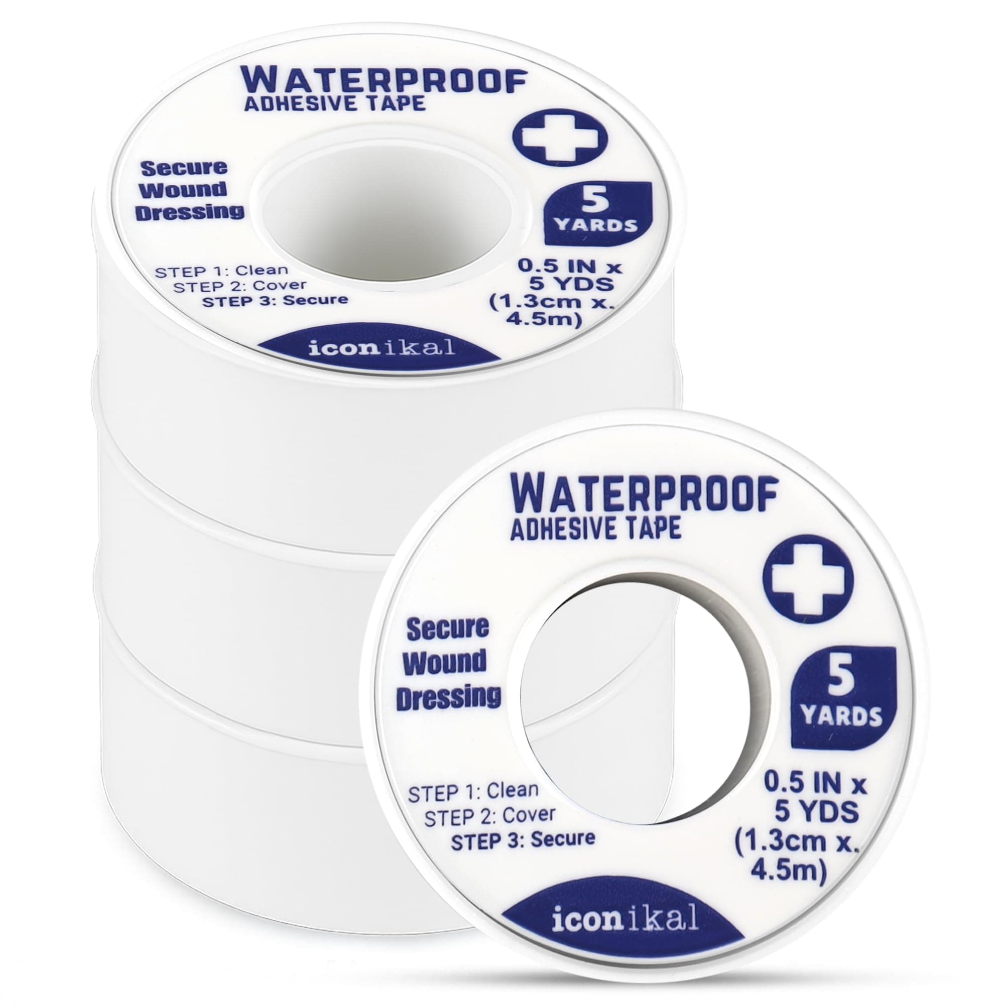 4-Pack First Aid Waterproof Adhesive Tape, 0.5 x 180-Inches, White for Wound Care Gauze Wrap