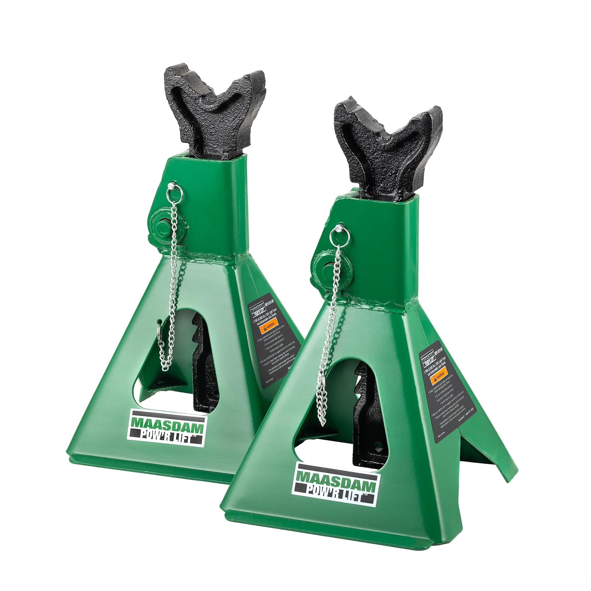 MaasdamPow'R Lift MPL4124-HD Jack Stand Pair with Patent Safety Feature, 3 Ton, Green