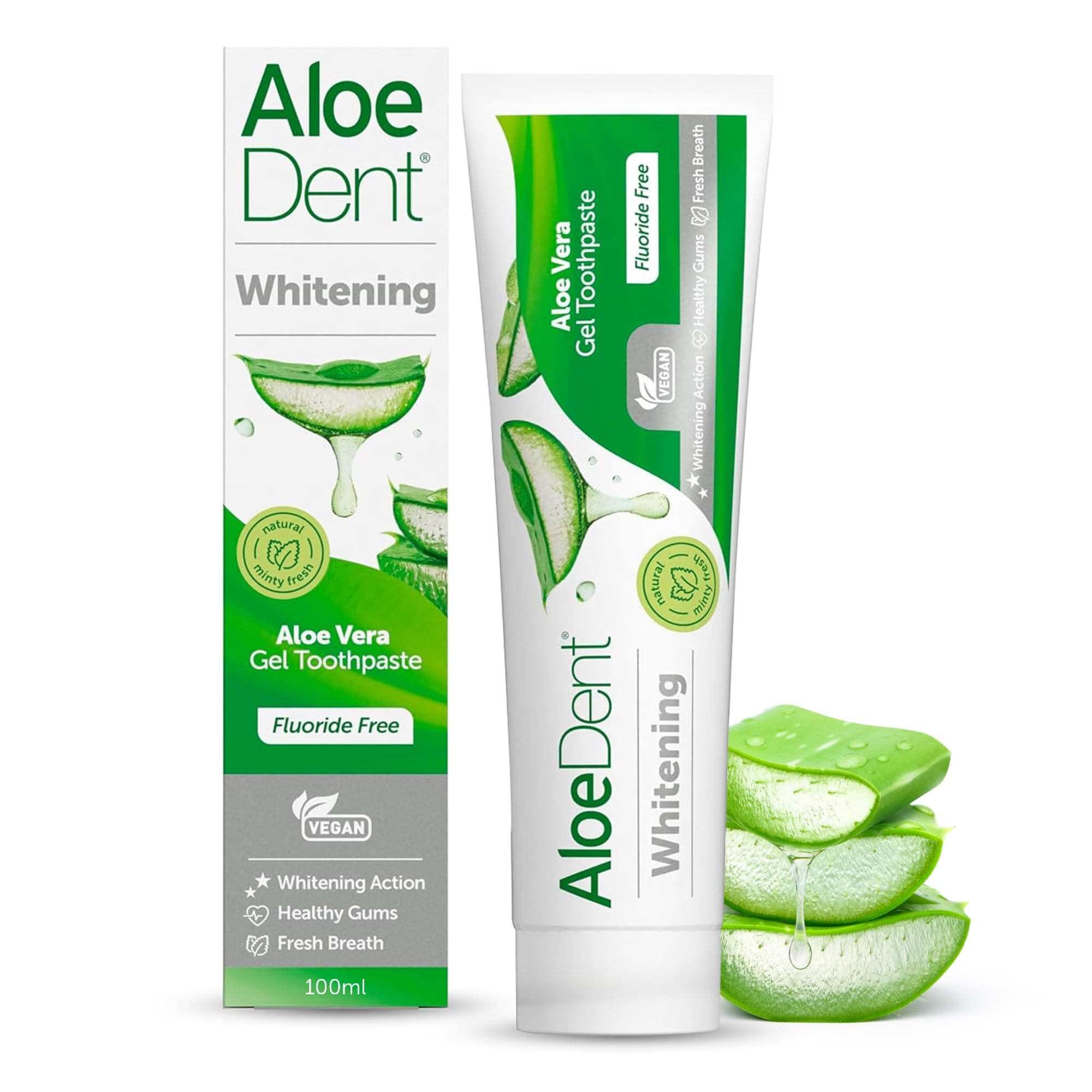 Whitening Aloe Vera Toothpaste Fluoride Free, Natural Action, Vegan, Cruelty Free , SLS Free, Naturally White, Healthy Gums , 100 ml, packaging may vary
