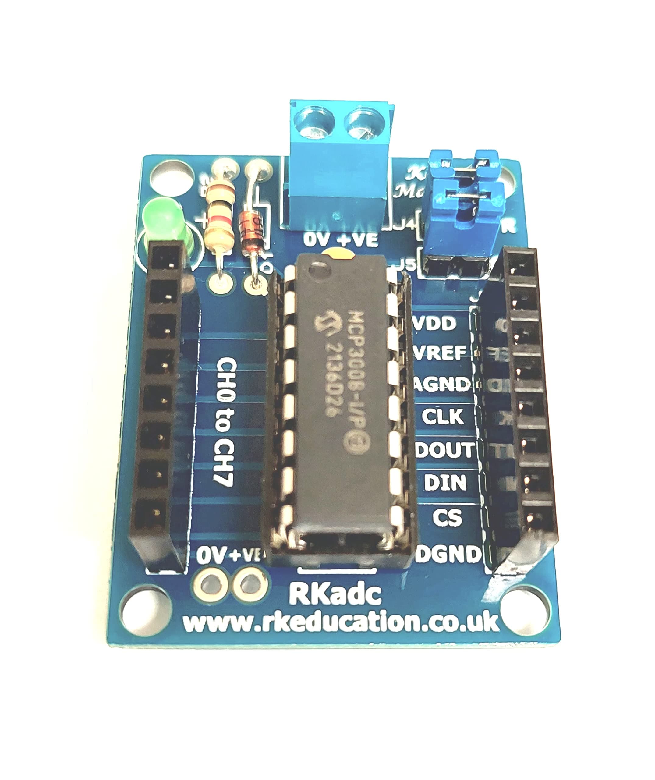 RKadc analogue to digital converter ADC module with MCP3008/MCP3208 for Arduino, PICAXE, Raspberry PI, BBC Micro:bit (RKadc with MCP3008)