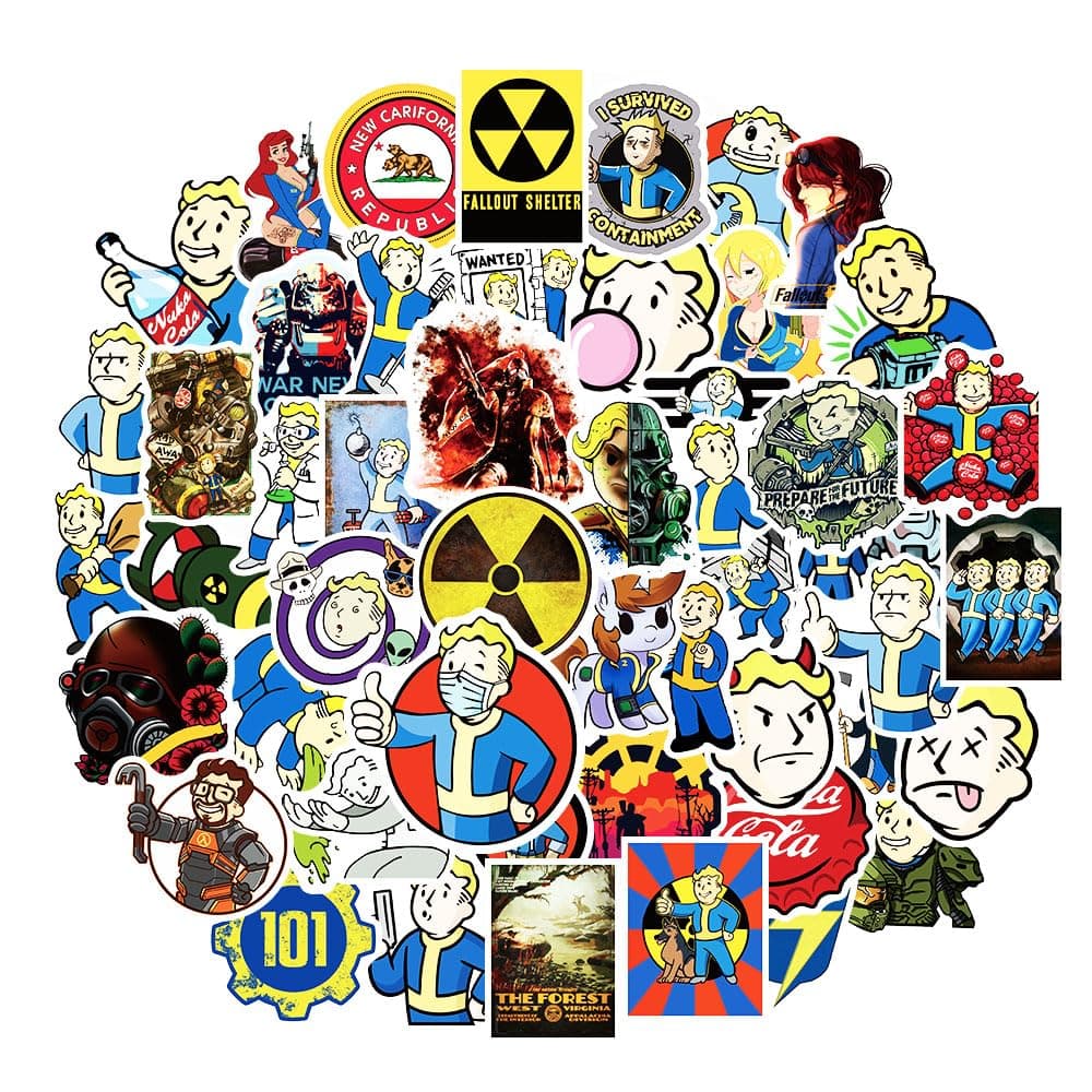 GMVAESKY 50Pcs Fallout Stickers Fallout Merchandise Stickers for Bottle Suitcase Laptop Computer Refrigerator Birthday Party Children's Toys Stickers
