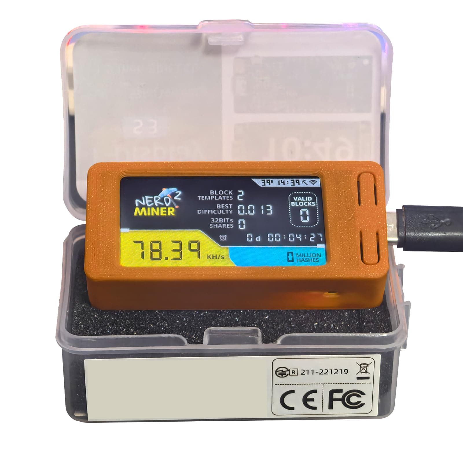 Bitcoins Solo Lottery Miner V2 78KH/s Win 3.125 Bitcoin Miner Machine with mini Low Power Consumption - 2.4G WiFi Connection and USB-C Power