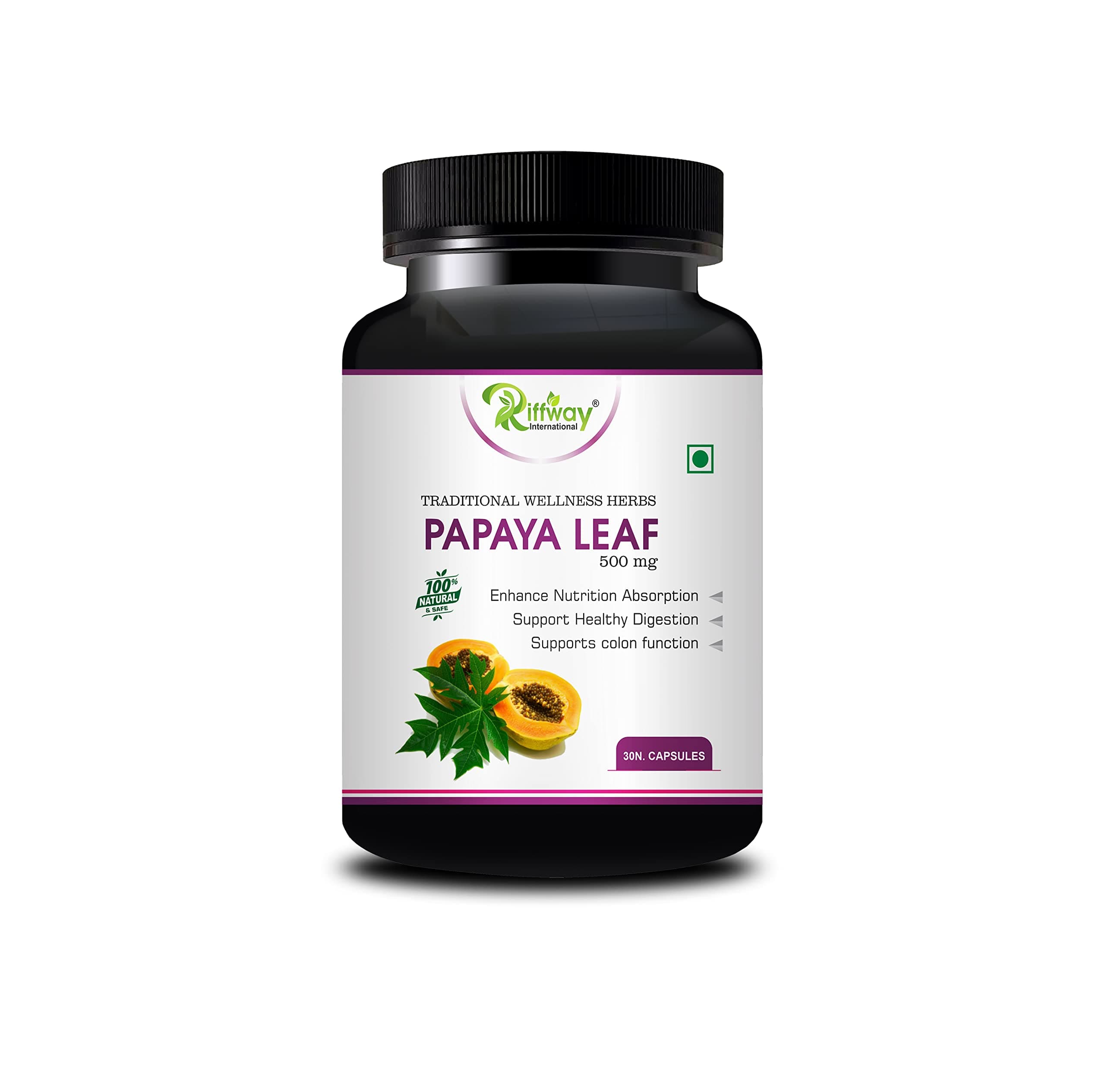 RIFFWAY Papaya leaf Capsule || For Increasing Platelet Booster Count and Building Immunity for Dengue (pack of 1-30 Capsule)