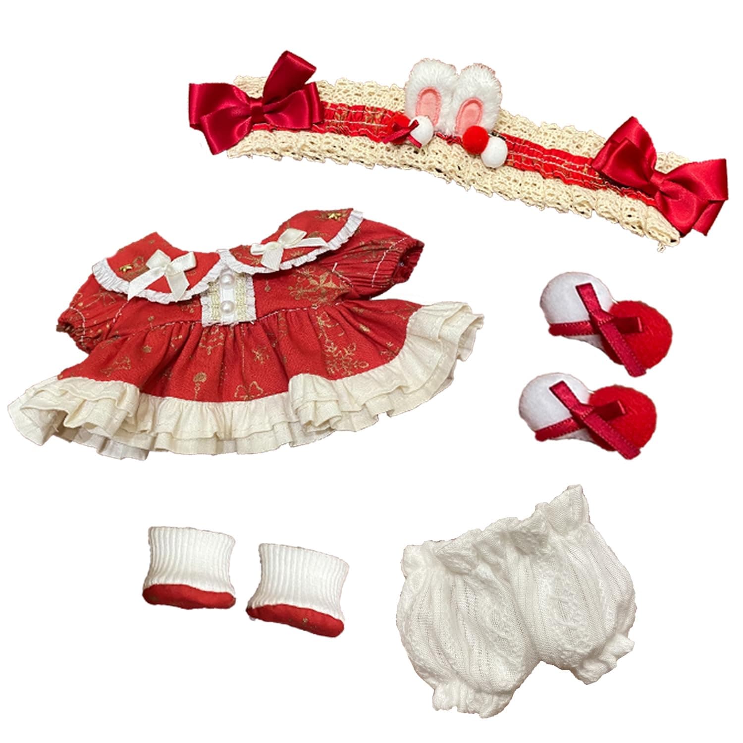 Plush Doll Clothing Anime Character Costumes Adorable 20cm Plush Doll Clothing Set Anime Plush Doll Suitable for Plush Toys Gift for Girl (for 8inches/20cm Doll) (Red Clothes)