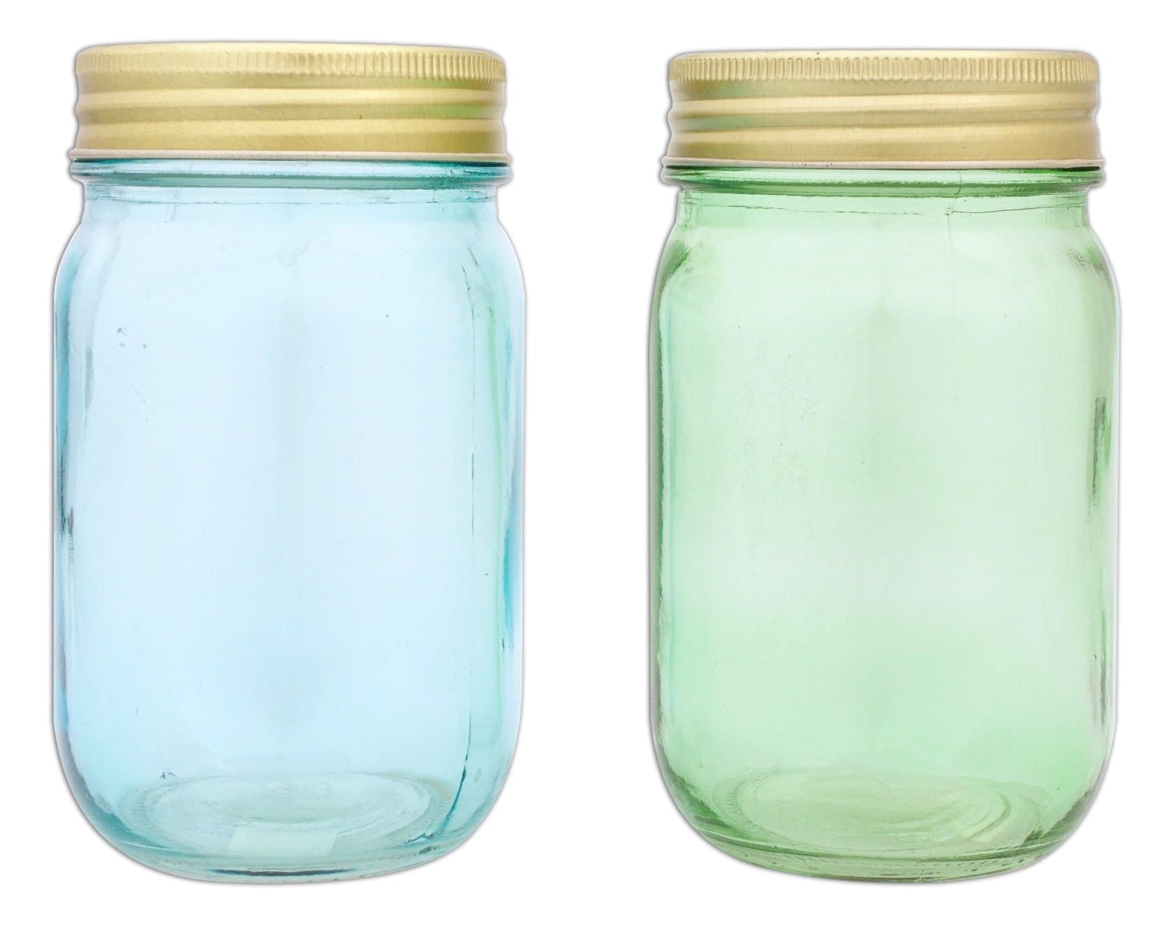 Hill's Park's Set of 2 Round Mason Jars with Metal Lids, Green and Turquoise