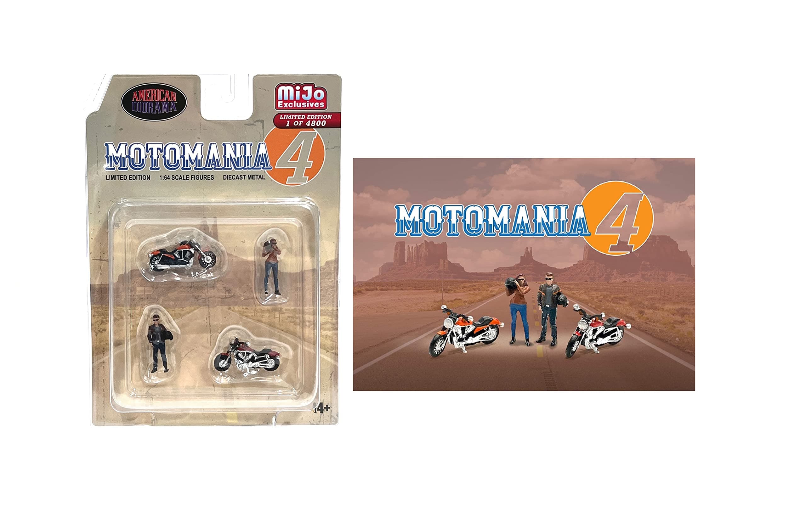 American Diorama Motomania 4" 1:64 Metal Figures Set AD-76504 (2 Figures + 2 Motorcycles)