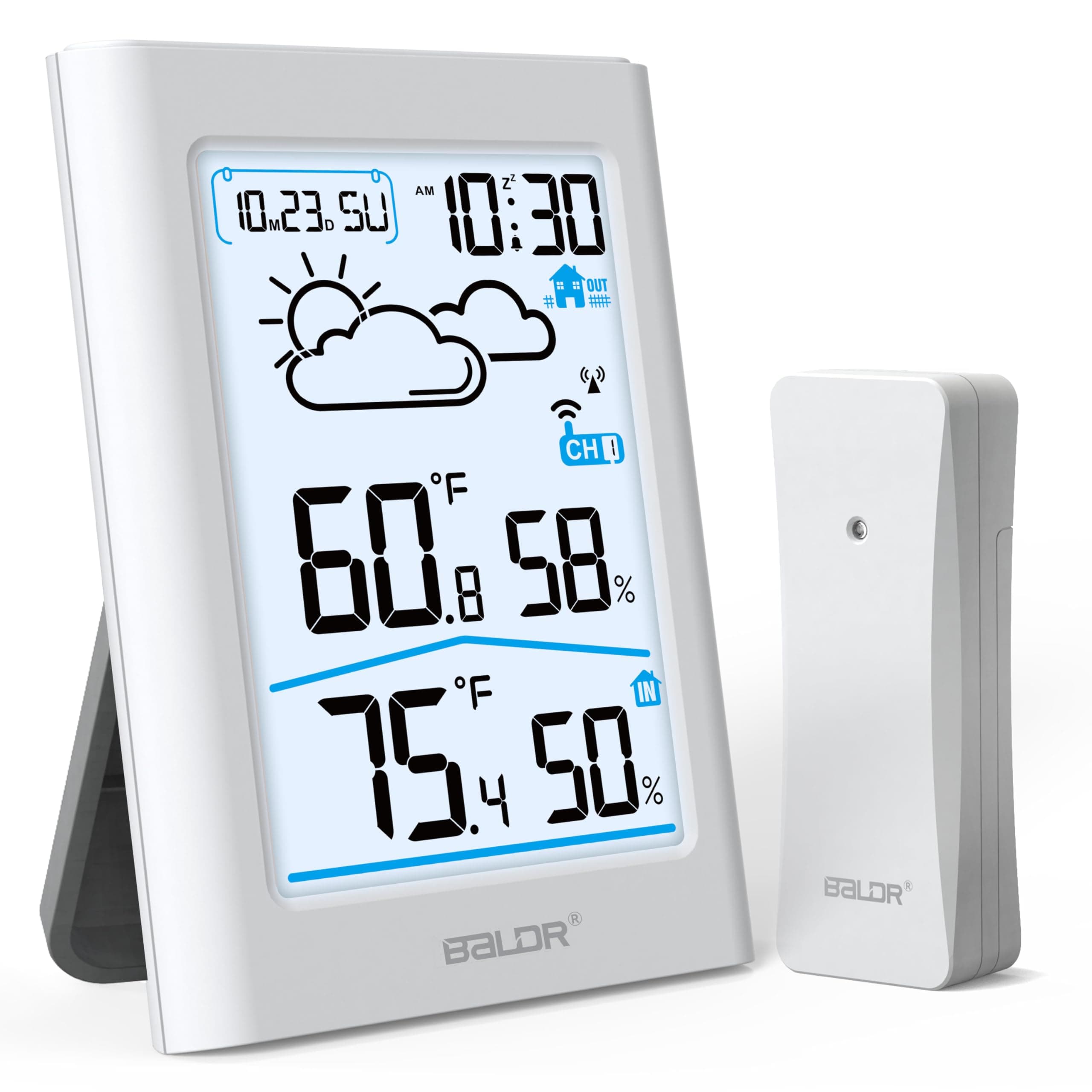 Indoor Outdoor Thermometer Wireless with Atomic Clock, Battery Powered Weather Station Indoor Outdoor with WWVB, Portable Outside Temperature Monitor for Home, Patio