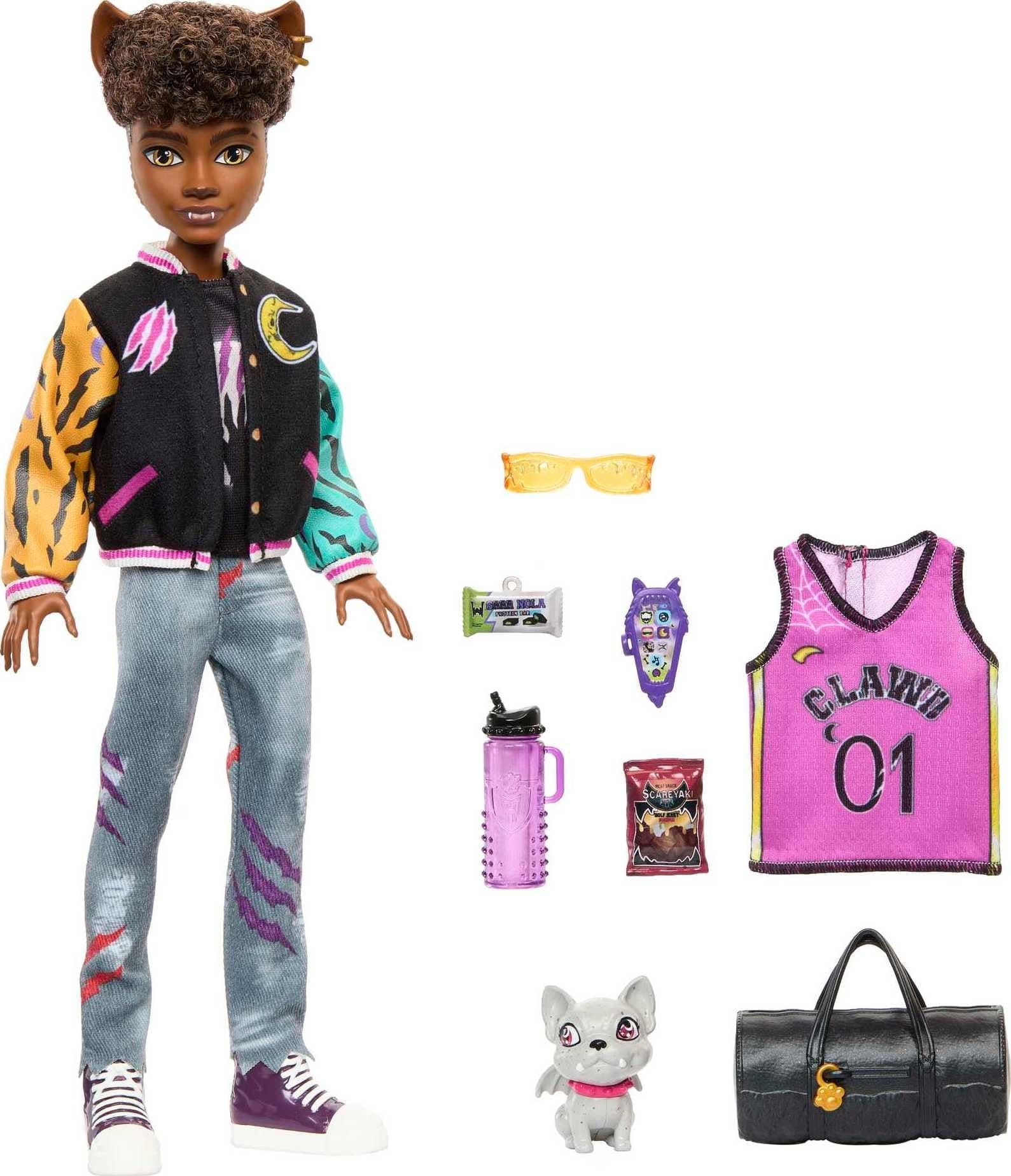 Doll, Clawd Wolf Doll with Pet Gargoyle Bulldog and Themed Accessories