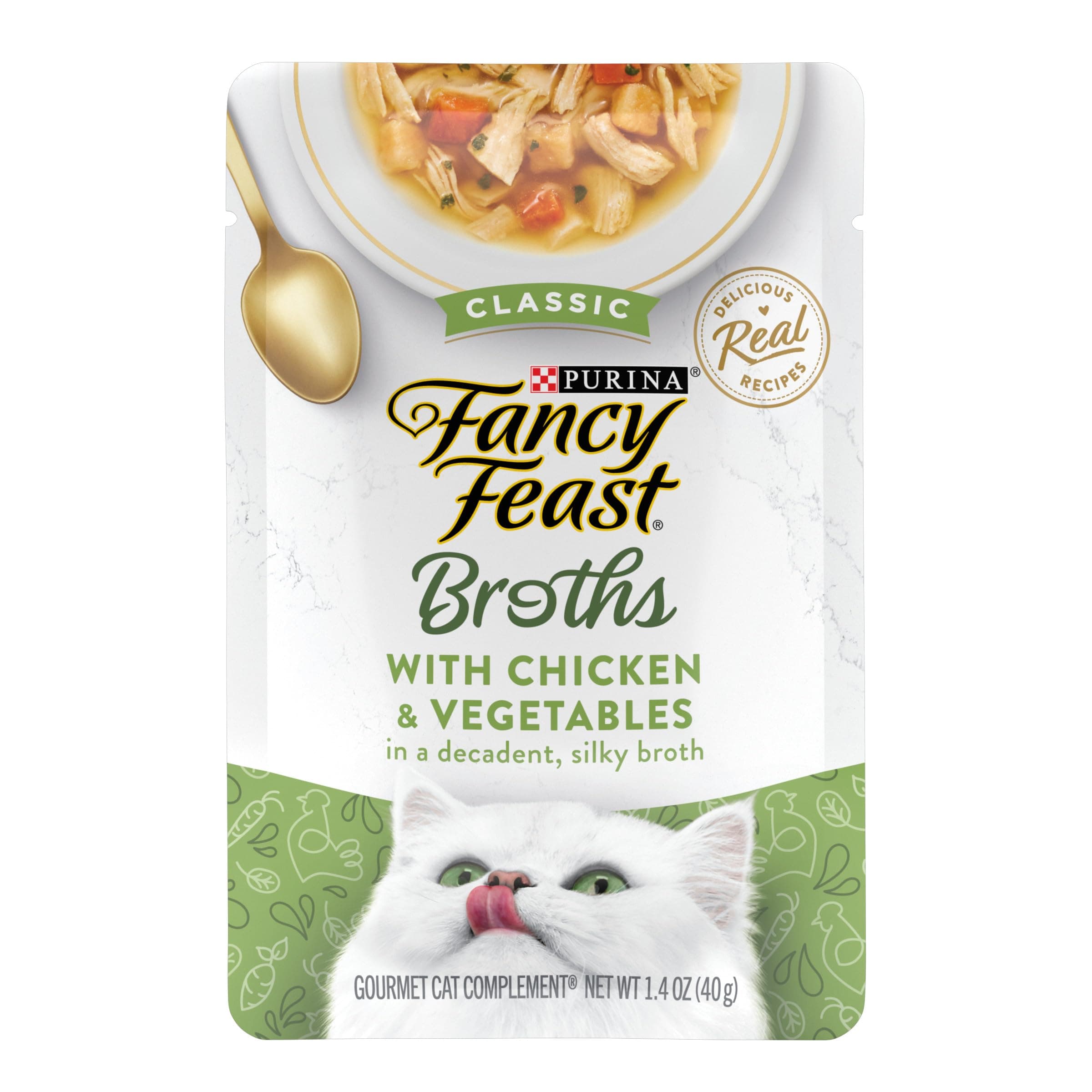 Chicken and Vegetables, Standard Packaging : Purina Fancy Feast Broths Classic Gourmet Cat Complement Multipack - (16) 1.4 oz. Pouches