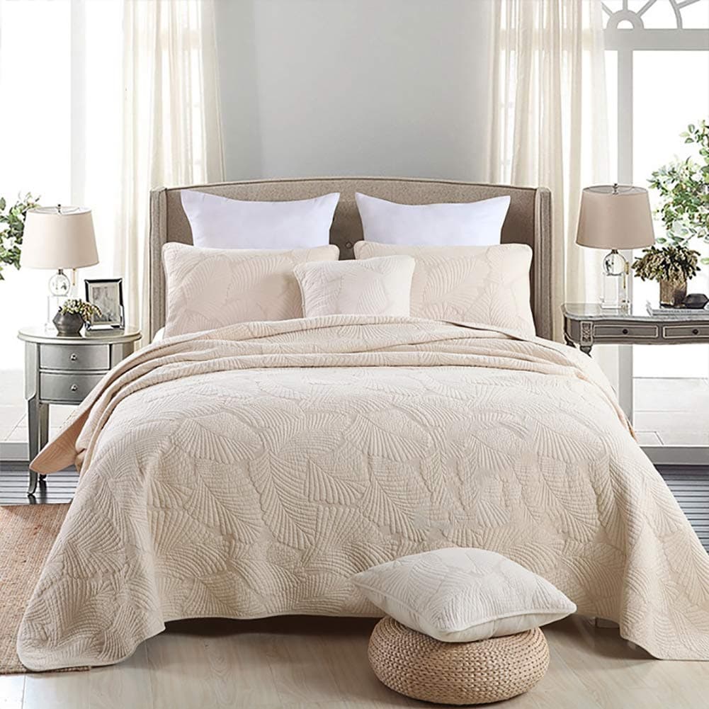 LRQY 3Pcs Embossed Quilted Bedspreads Set 100% Cotton Reversible Embroidered Throw Comforter Coverlet Bed Set with 2 Pillowshams,Yellow,250 * 270cm [Energy Class A]