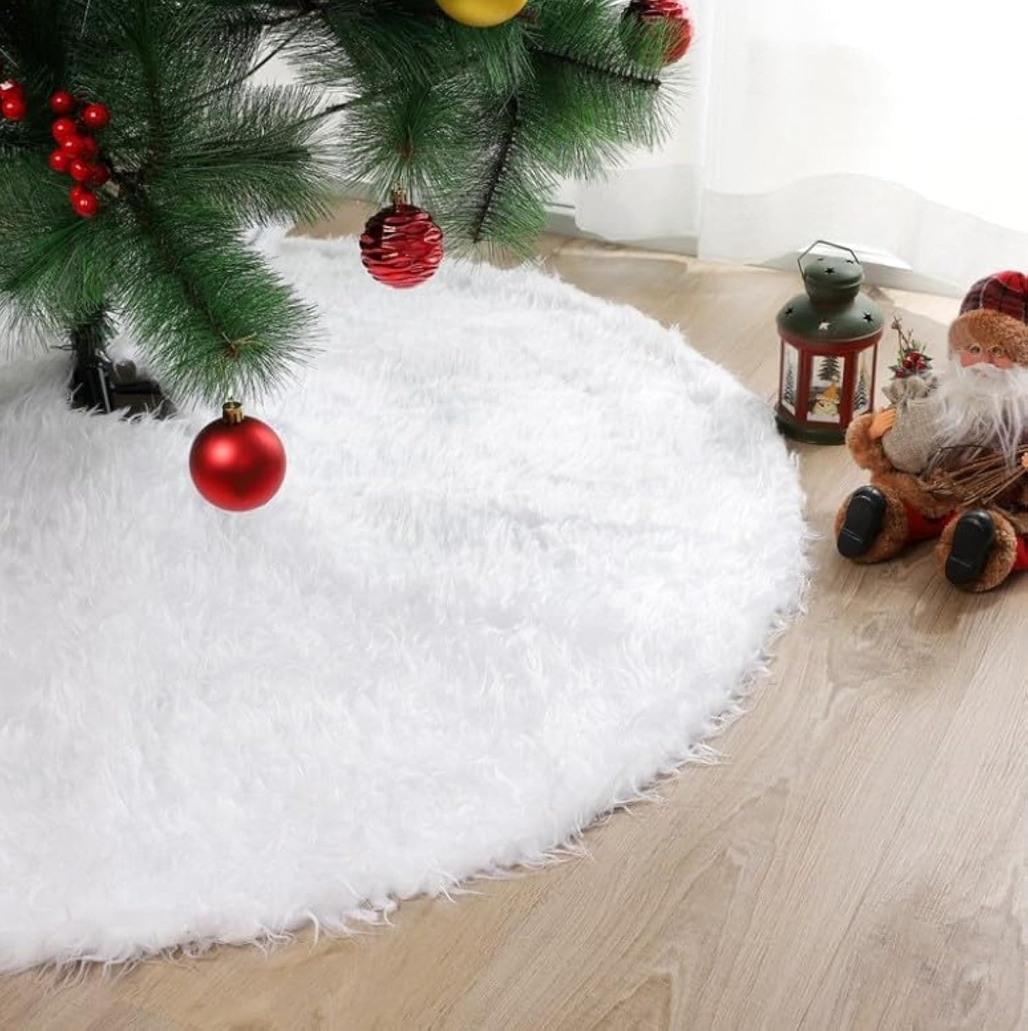 CORAL TREE White 78 cm (30 inch) Christmas Tree Skirt Faux Fur for Christmas Xmas Tree Decoration Xmas Tree Skirt Base Mat Cover Holiday Party Decoration