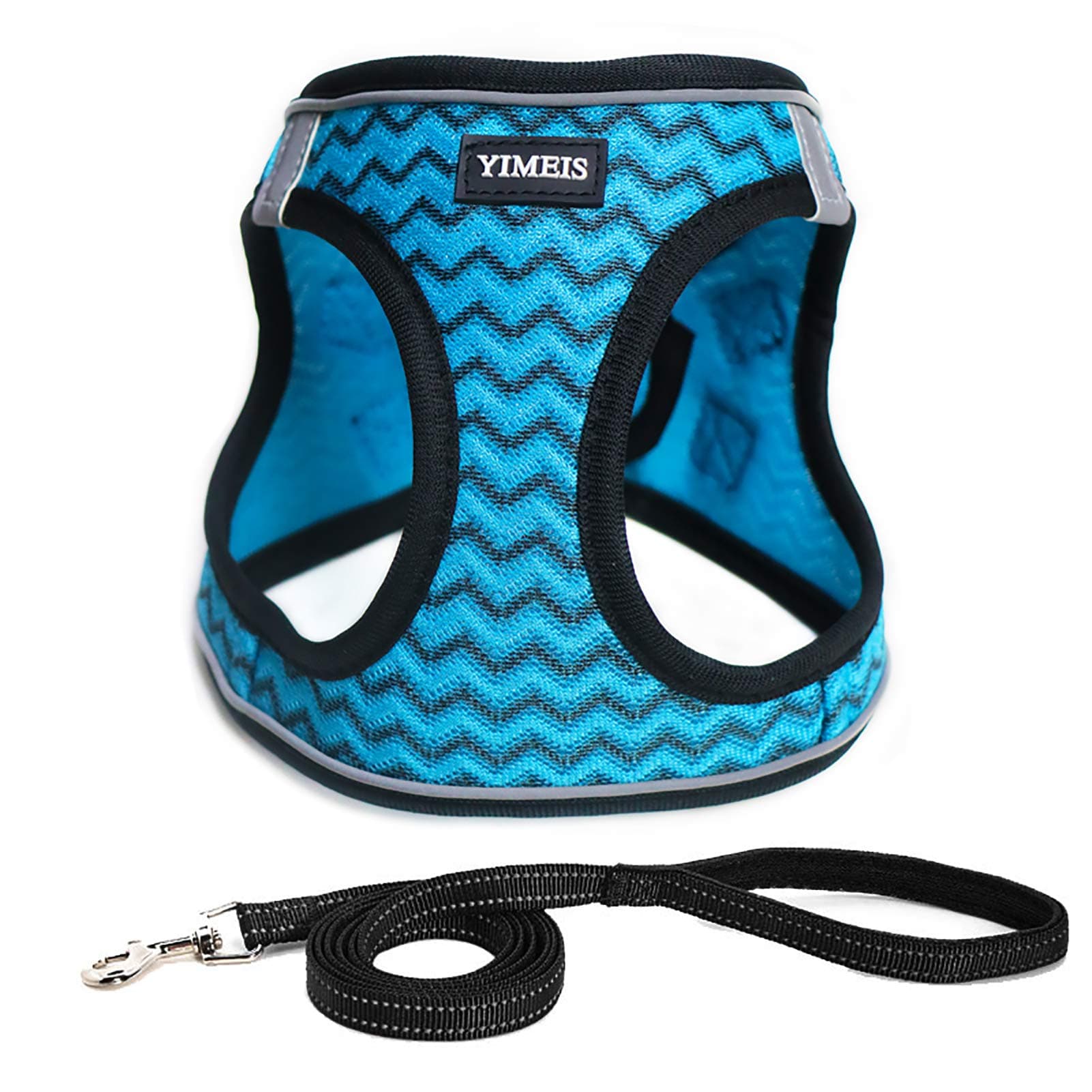 YIMEISYIMEIS Dog Harness and Leash Set, No Pull Soft Mesh Pet Harness, Reflective Adjustable Puppy Vest for Small Dogs, Cats (S, Blue)