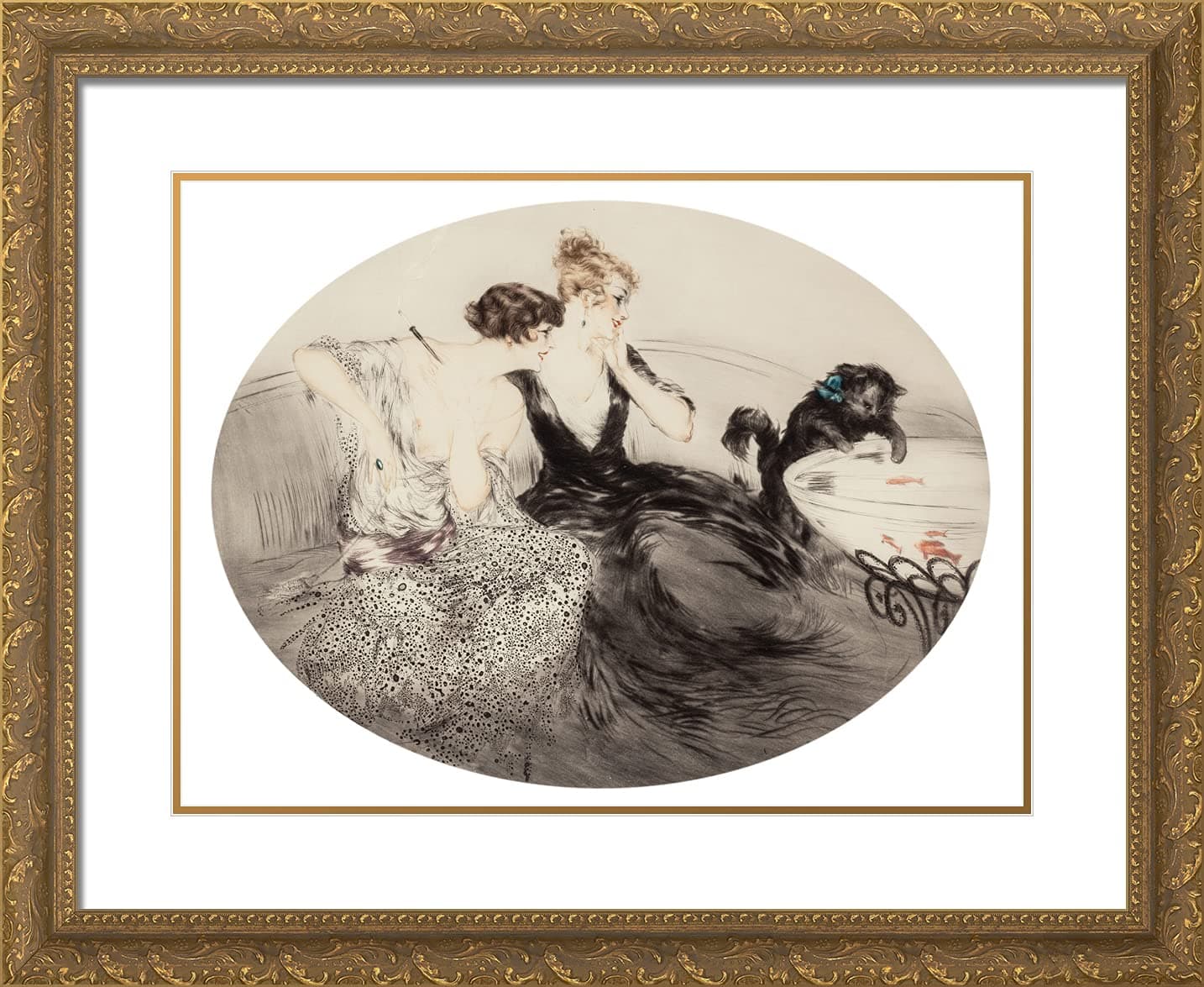 ArtDirect Icart, Louis 24x20 Gold Ornate Framed Art Print with Double Matting Titled: Fishing