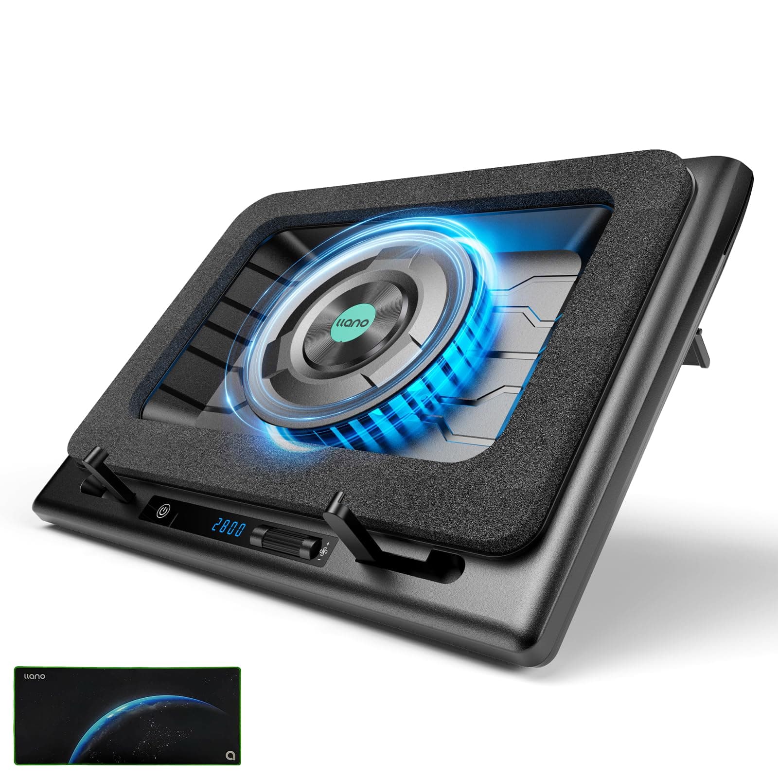 llano Gaming Laptop Cooler, Laptop Cooling Pad Stand with 5.5inch External Cooling Fan, Fast Cooling Computer Laptop 15.6-21in, Adjustable Speed, Touch Control, 3-Port USB A