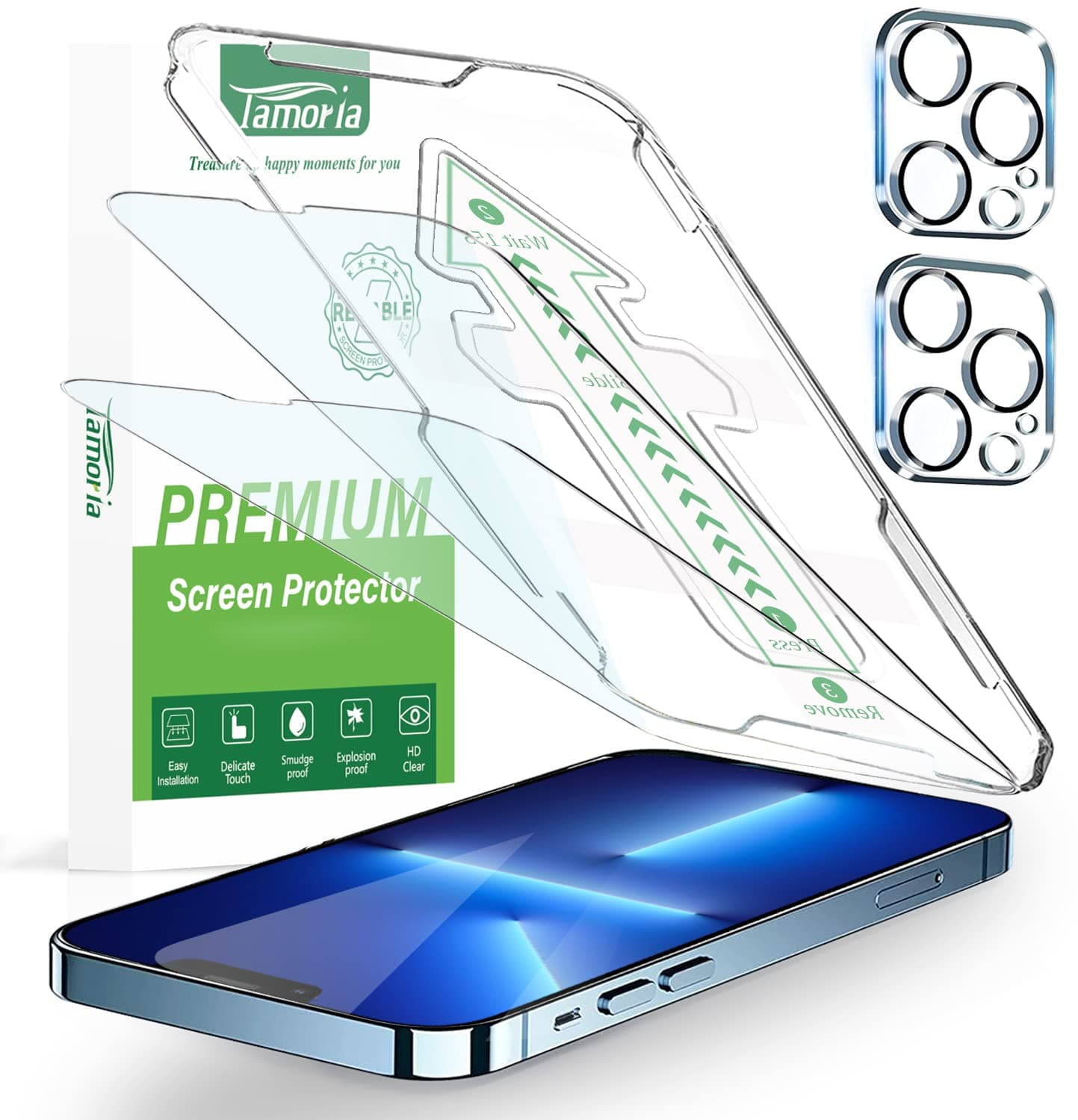 [2+2 Pack] [Auto Alignment Kit] iPhone 13 Pro Max Screen Protector with Camera Lens Protector, Edge to Edge Full Screen Coverage Tempered Glass for iPhone 13 Pro Max 6.7 inch