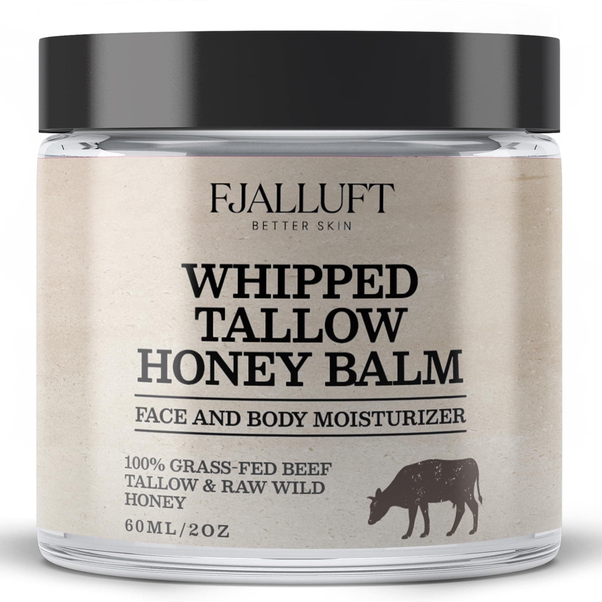 Beef Tallow and Honey Balm Moisturiser, Whipped Grass Fed with Raw Honey and Olive Oil, Anti-Aging Facial Cream, Unscented, 3 Ounce (small)