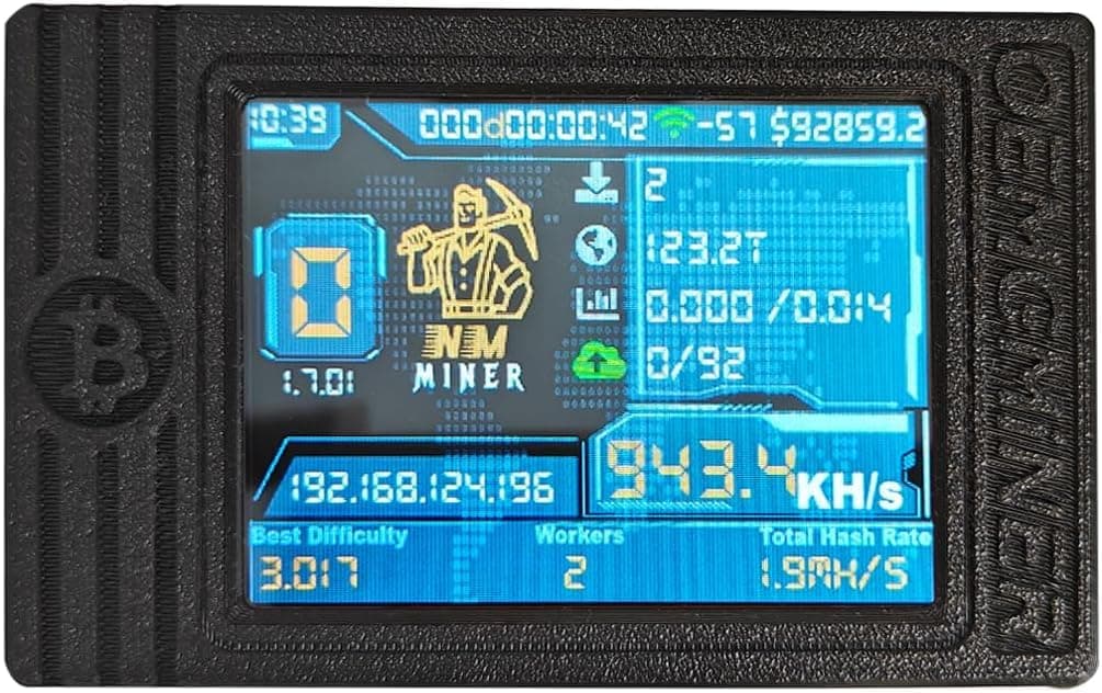 NerdMiner V2 MAX Solo Bitcoin Miner – 930KH/s Hash Rate, 1.5W Power, 3.125 BTC Win3, Compact 2.4G WiFi & Wired Connection, High-Efficiency Cryptocurrency Miner for Bitcoin Enthusiasts（Black