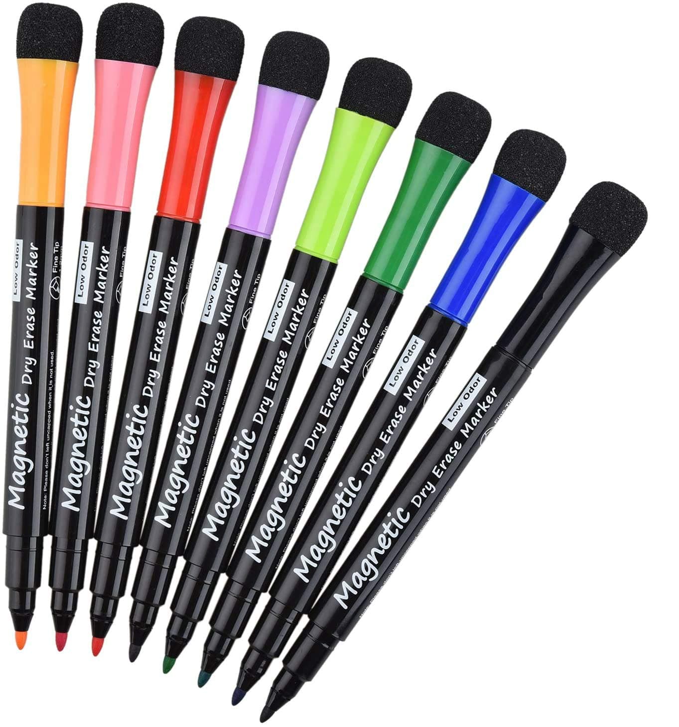 Magnetic Dry Erase Markers, (8 Pack) Willingood Low Odor White Board Markers Whiteboard Markers with Erasers for Kids Teacher Supplies for Classroom Work on White Board, Calender, Fine Tip Point
