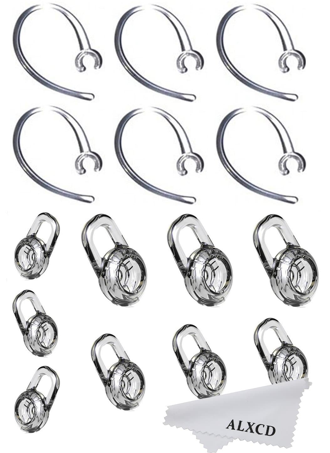 Earbud Gel & Ear Hook for Plantronics, ALXCD 9 Pcs (Small/Medium/Large) Clear Replacement Eargel & 6 Pcs Clear Ear Hook, Fit for Plantronics M155 M165 M1100 M100 M55 M28 M25 Voyager Edge (6+9)