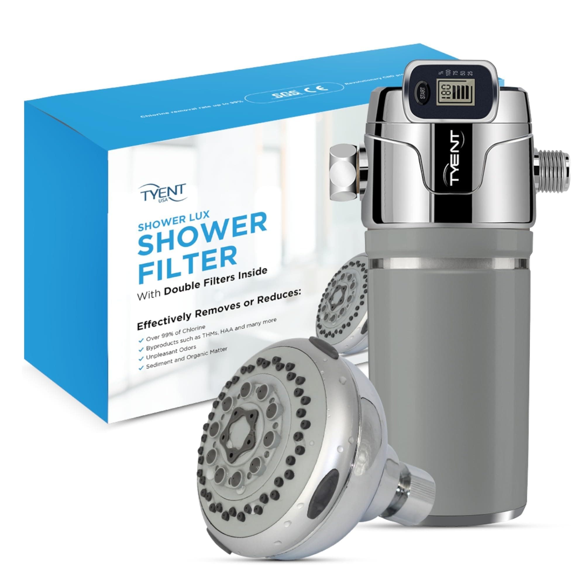 Tyent - Shower Lux Filter - High Output Showerhead Filter - Multiple Water Pressure Settings - Electronic Filter Replacement Reminder - Luxurious Shower Experience