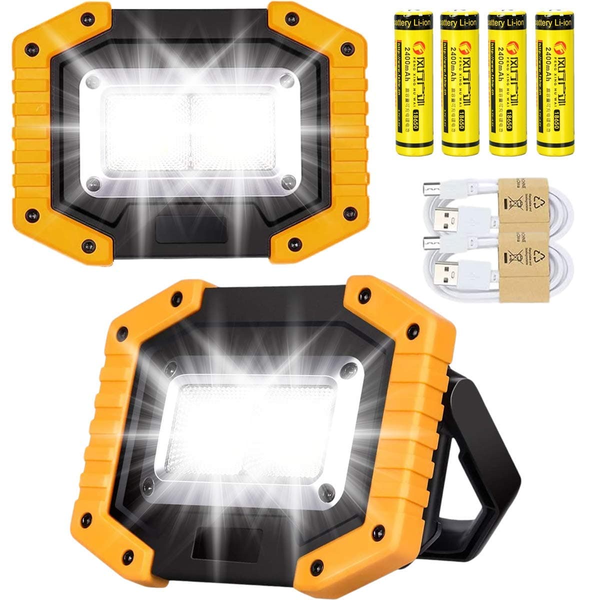 Edasion LED Rechargeable Work Lights 30W COB Floodlight Super Bright Battery Security Light 3 Modes Portable Outdoor USB Camping Light Waterproof for Garage, Fishing, Hiking, 2 Packs