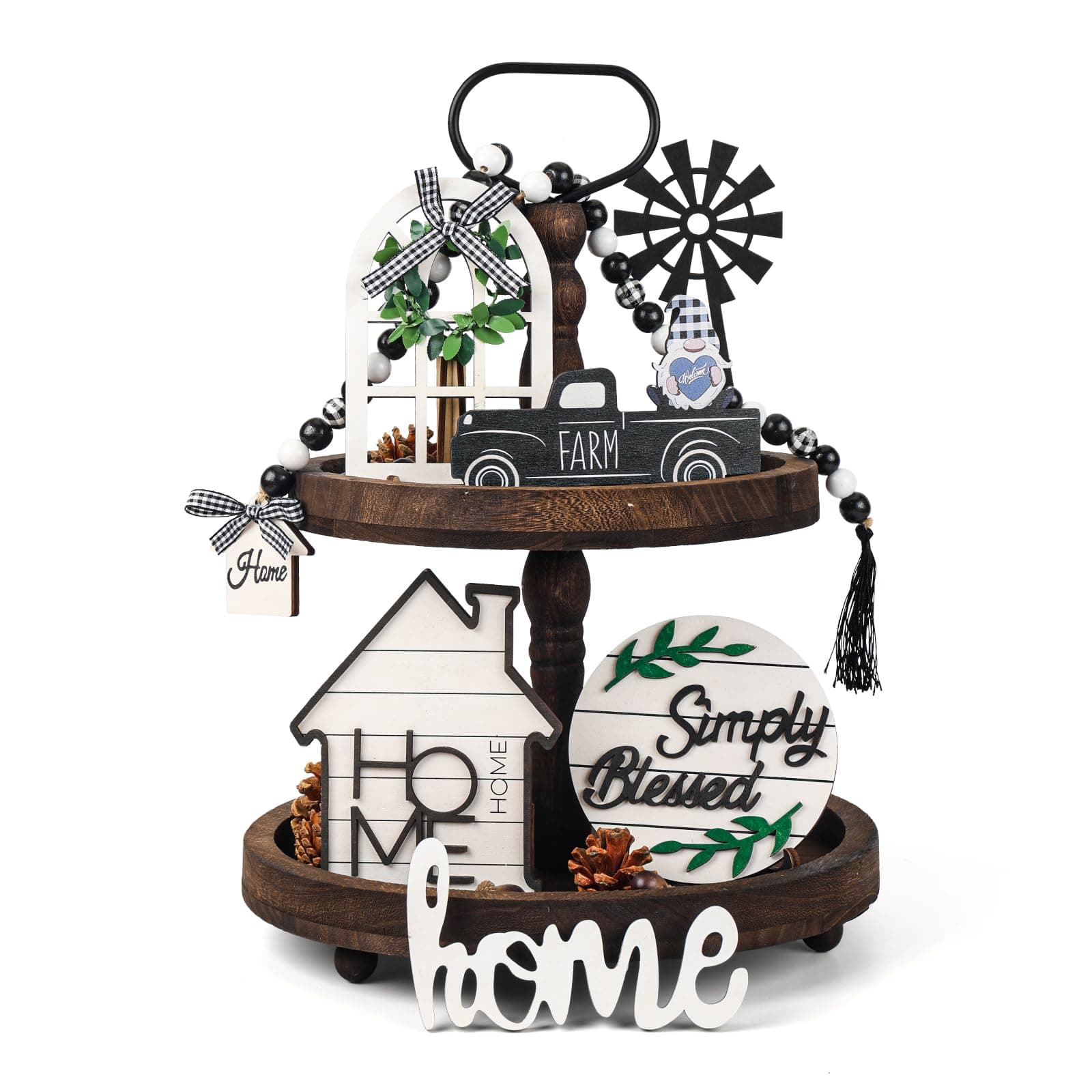 Farmhouse Tiered Tray Decor Set for Home & Kitchen Table Decor, Rustic Farmhouse Decor for Shelf, Tiered Tray Decorations Set(Tiered Tray Not Included)