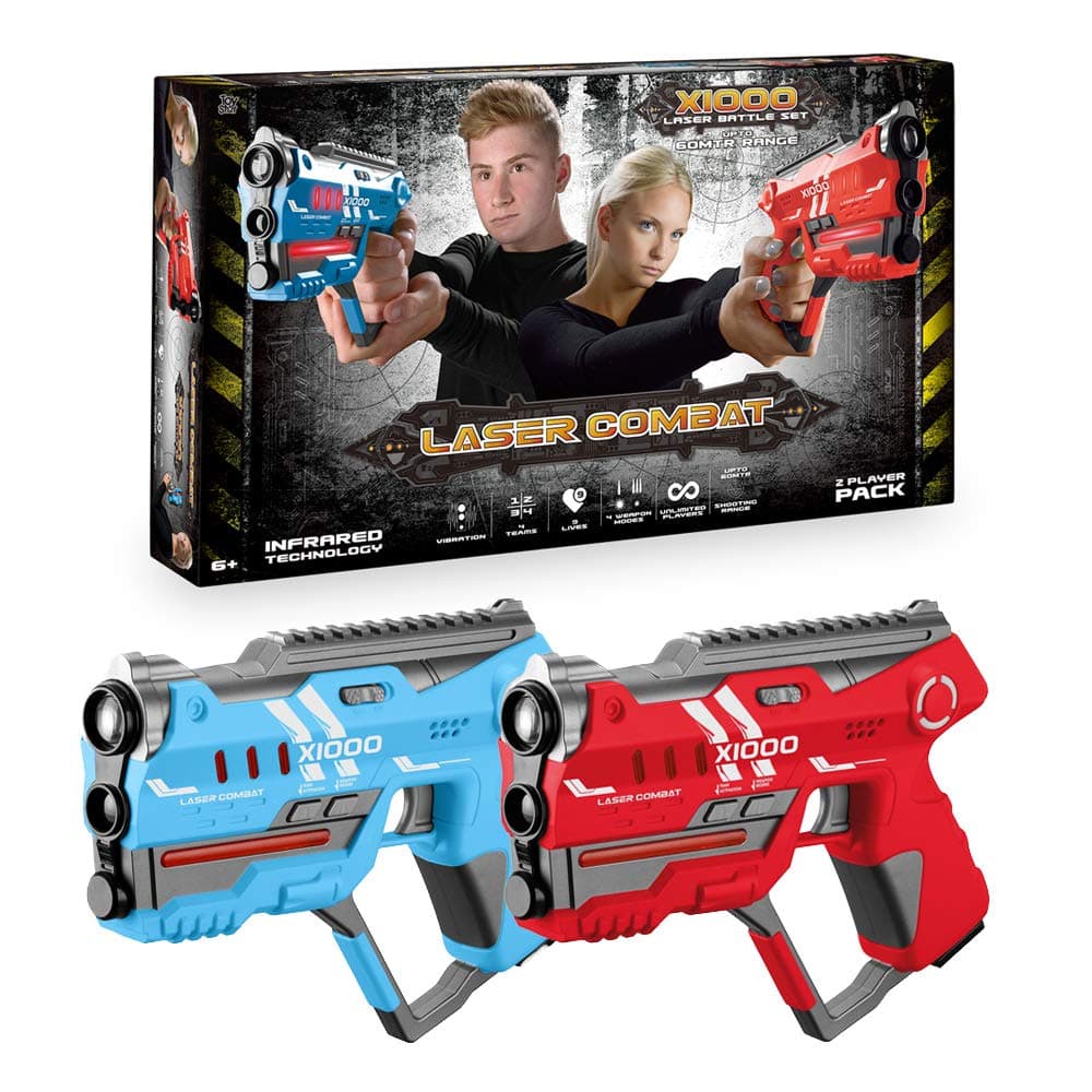 ToyStar Laser Tag Combat X-1000, Multiplayer Infrared Gun Battle Game, Dual Pack 2 Pistol Battle Set, Epic 60m Shooting Range