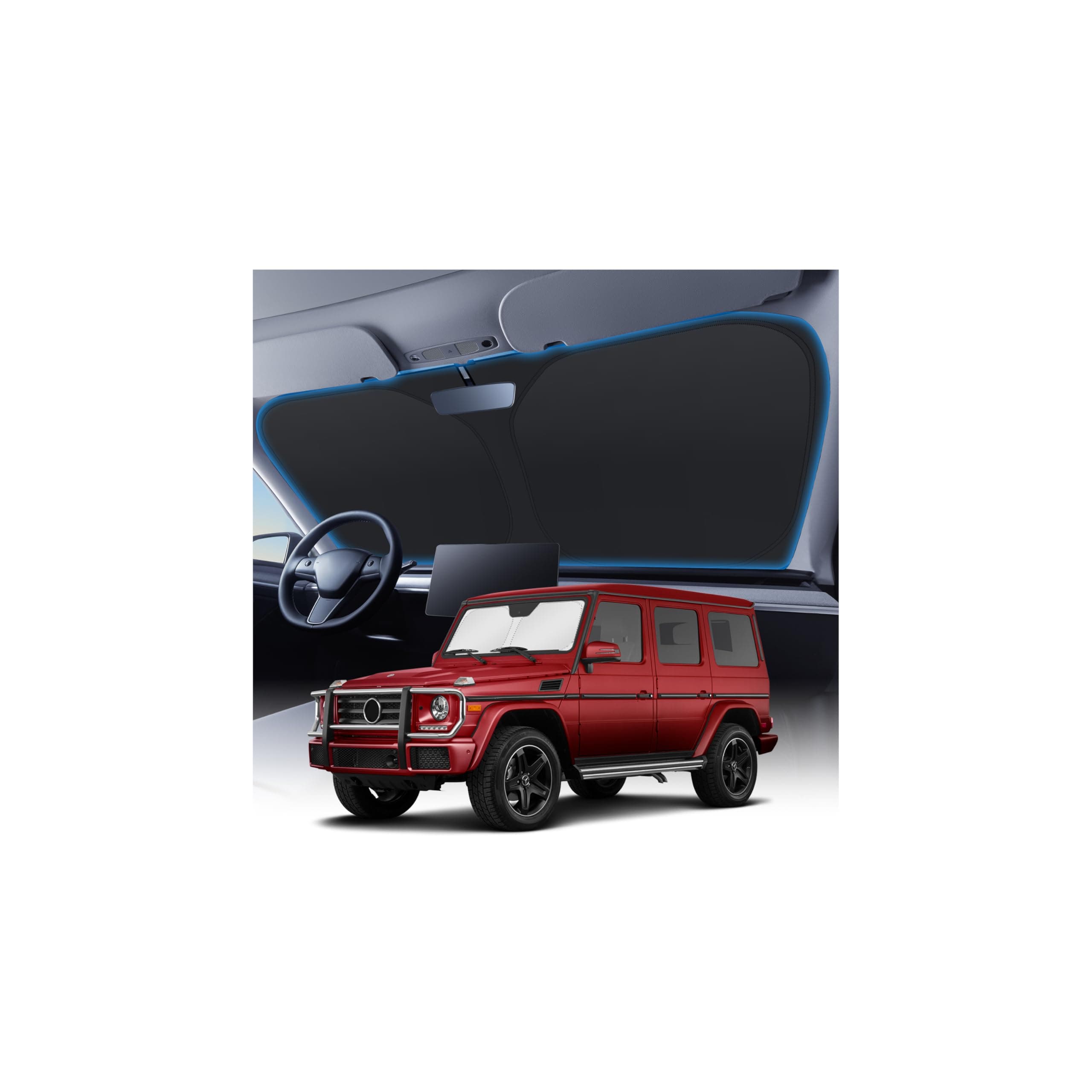 KUST Windshield Sun Shade Custom Fit for 1990-2018 Mercedes G W463 G550 G55 G63 G65 Accessories(Not for 2019-2021 Mercedes Benz G Class)Car Windshield Sunshade Window Sun Visor Protector Foldable Bloc