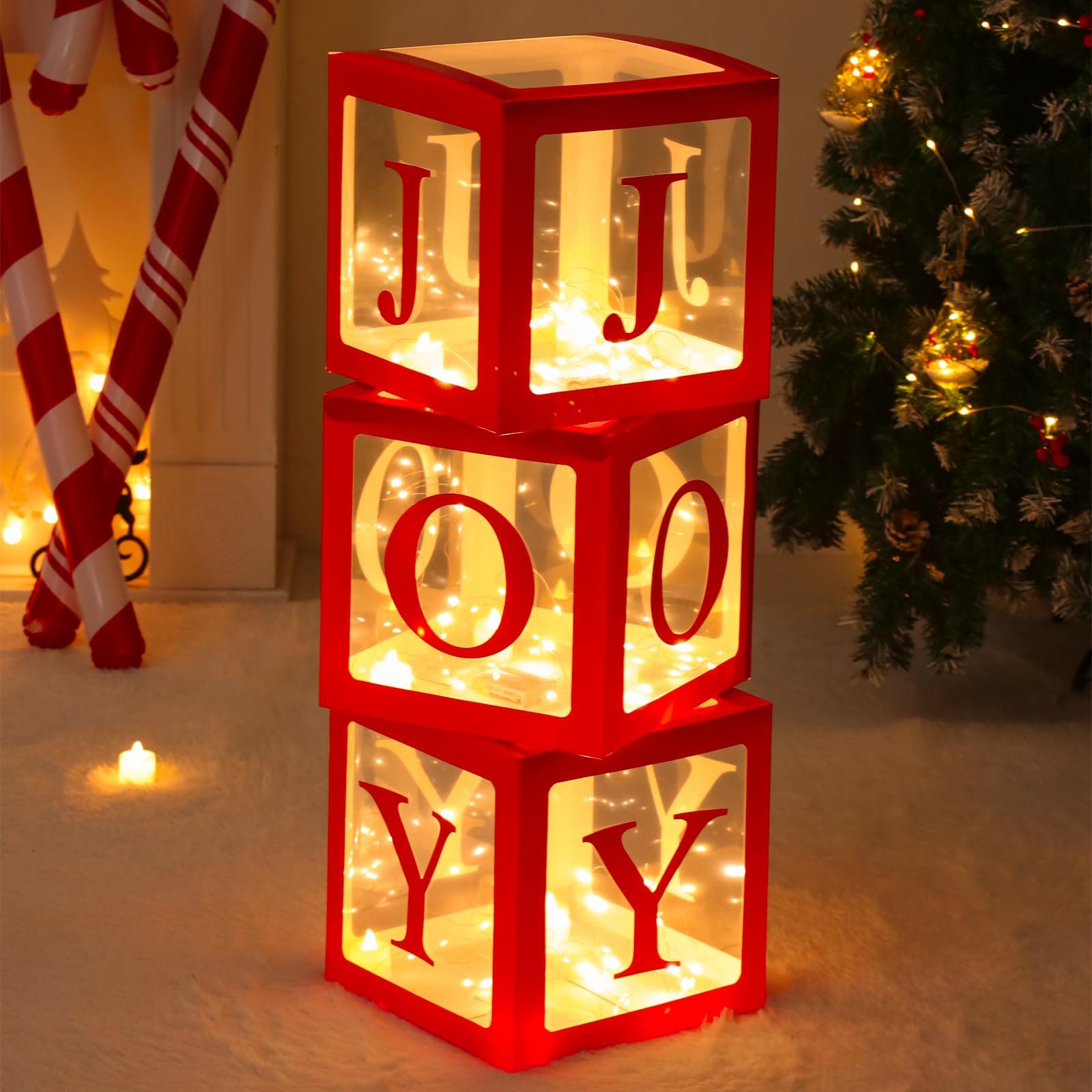 Christmas Decorations Large Red Transparent Light Box, Holiday Party Home Fireplace Decor